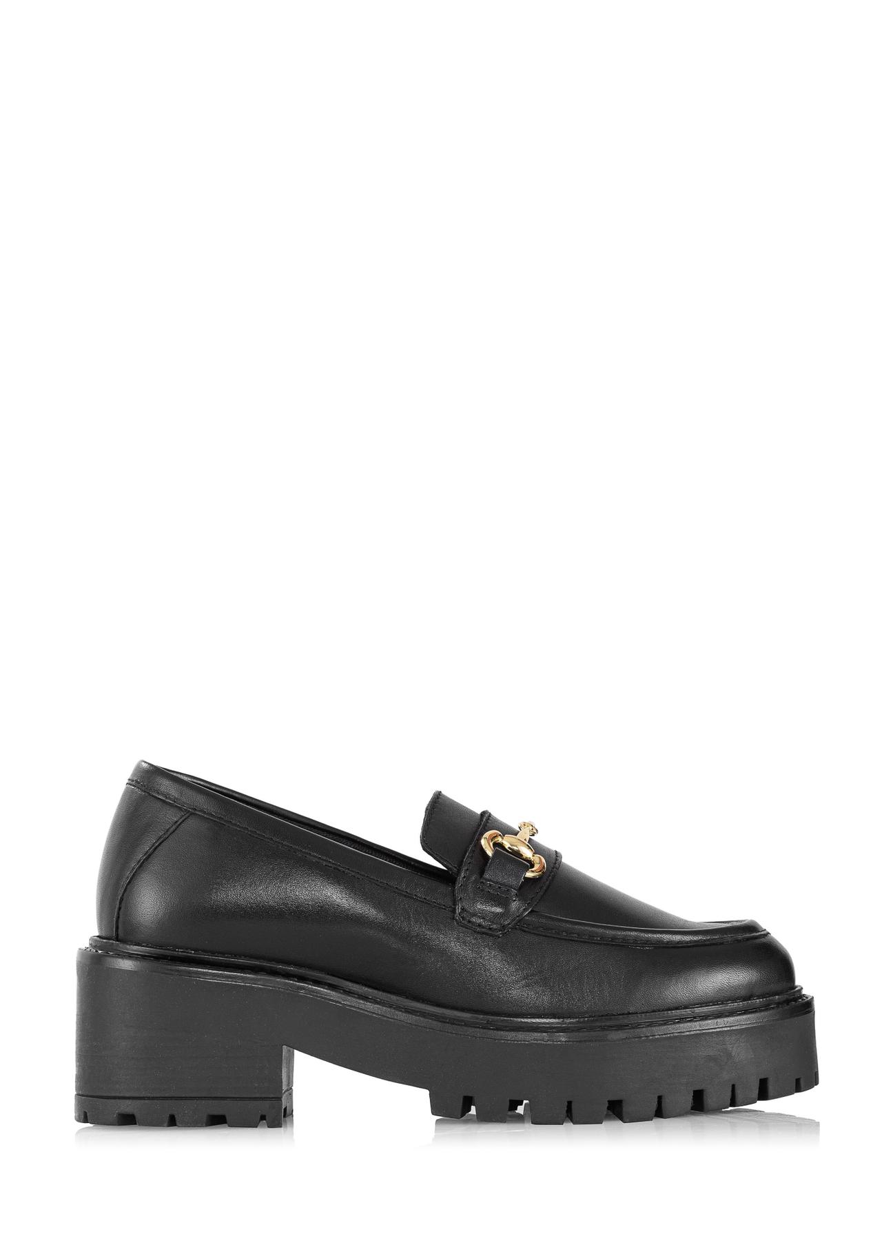 Czarne skórzane loafersy na platformie BUTYD-1007-99(Z23)