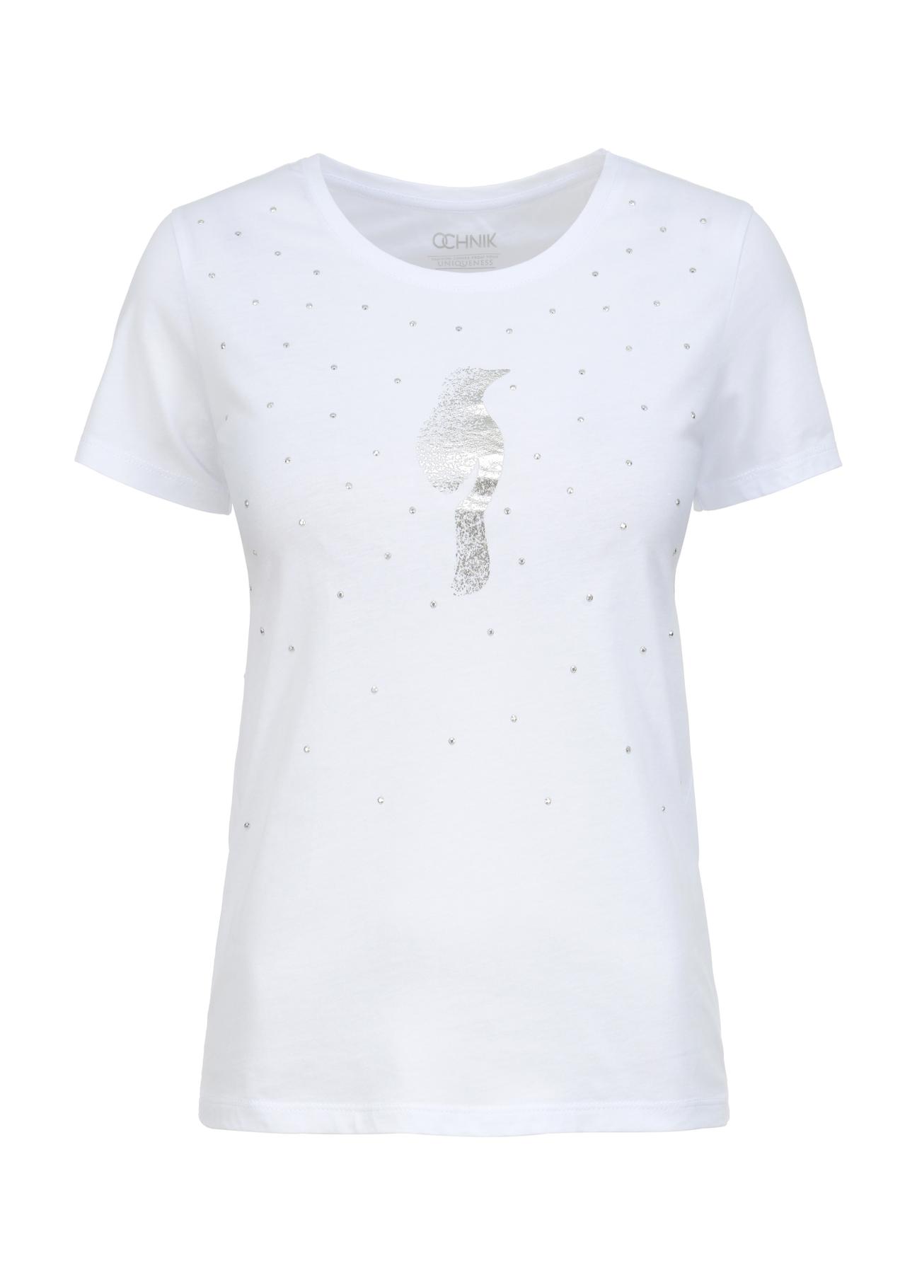Biały T-shirt damski ze srebrnym logo TSHDT-0110-11(W23)