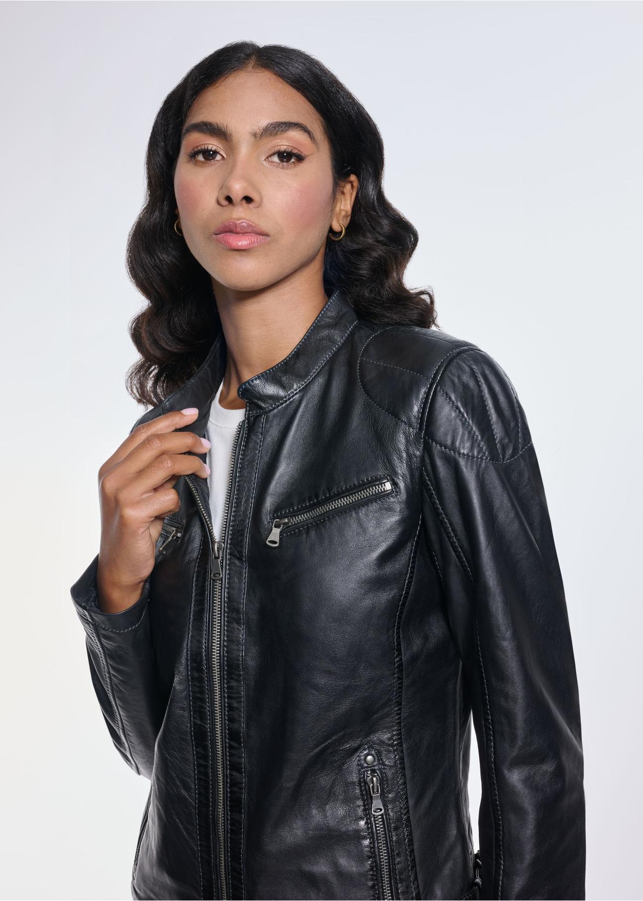 Black women's jacket made of genuine leather KURDS-0509-4122(W24)