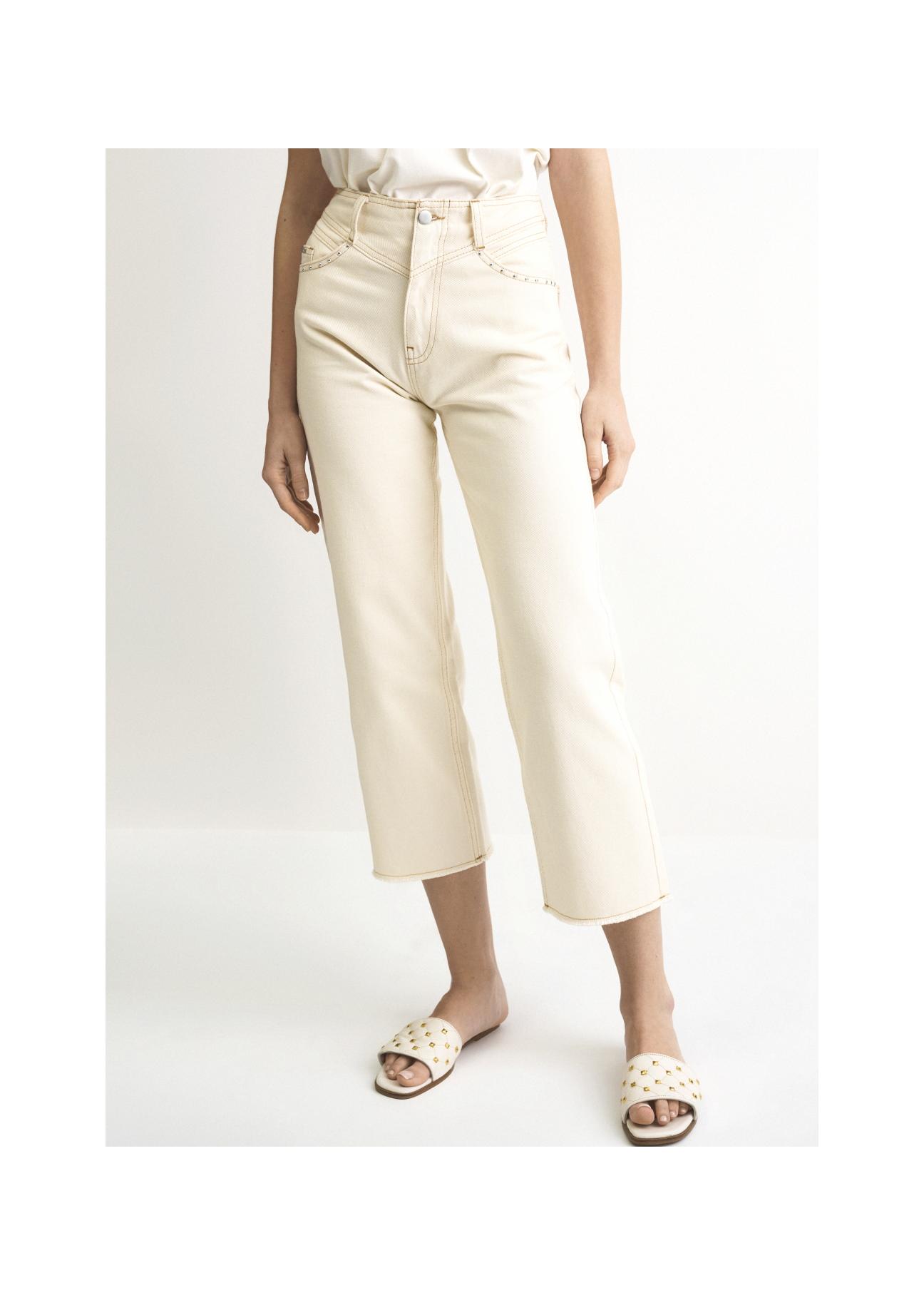 Kremowe spodnie damskie z wysokim stanem SPODT-0066-12(W22)