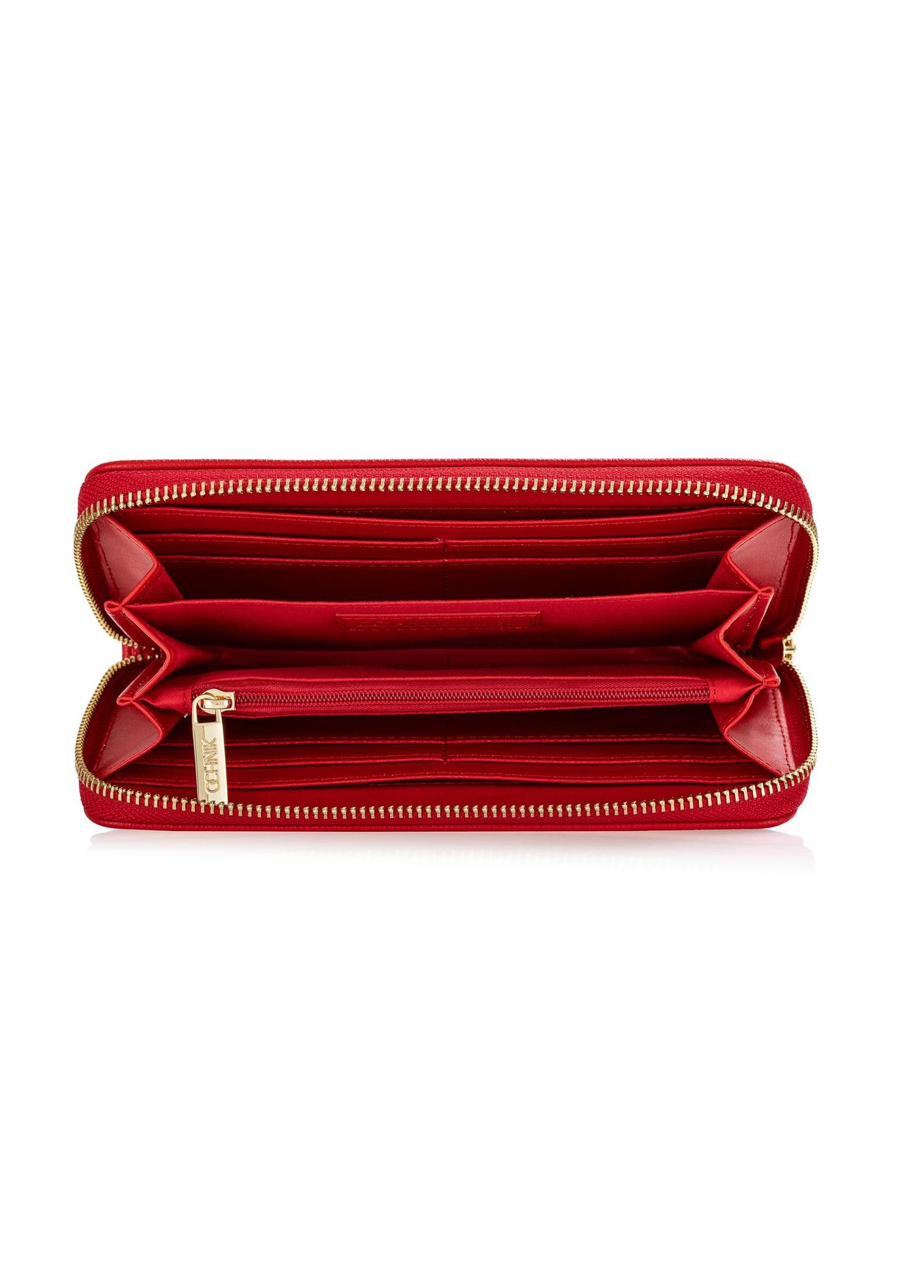 Duży czerwony portfel damski z logo POREC-0368-42(W24)