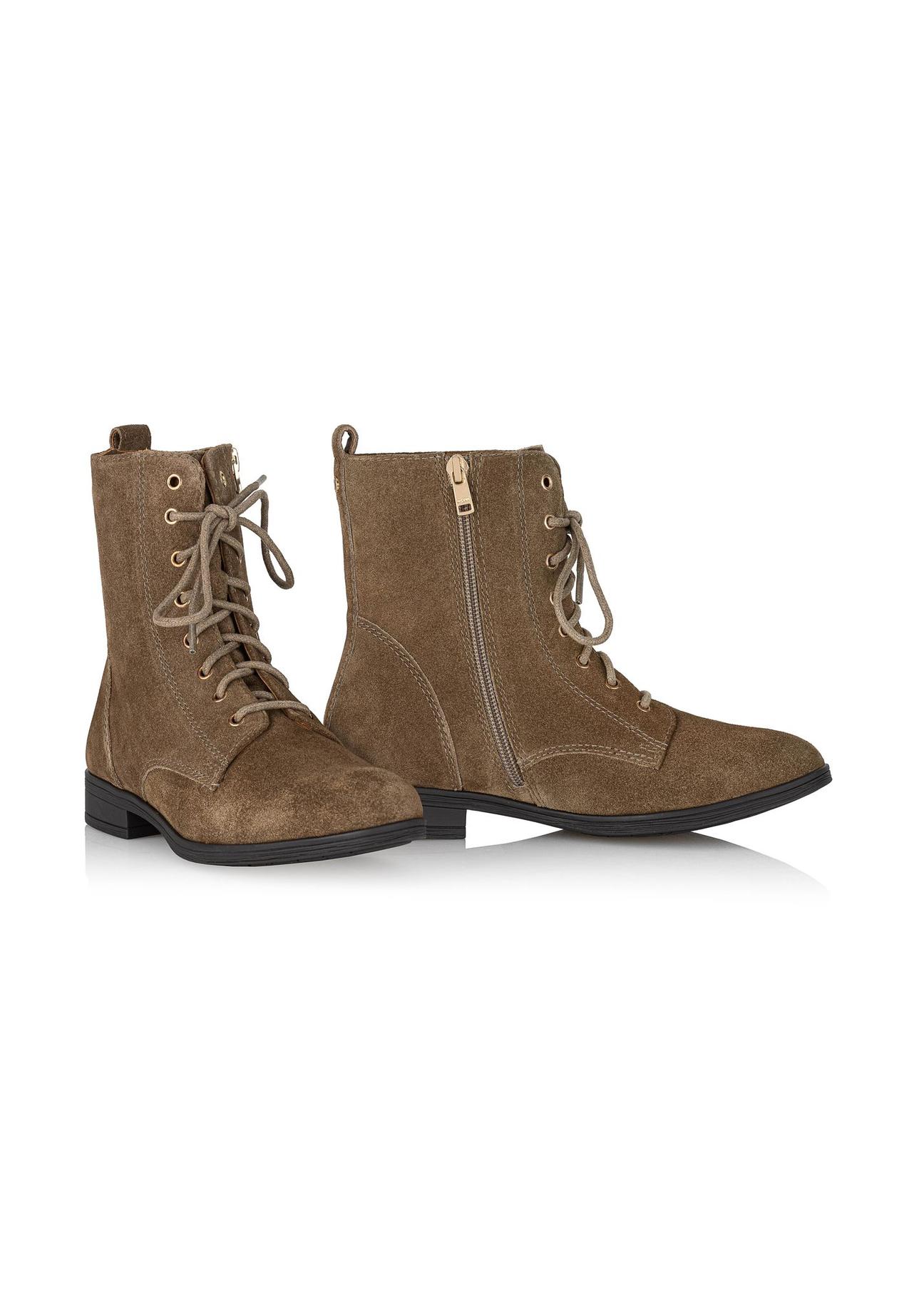 Women's suede ankle boots in khaki color BUTYD-1008-82(Z24)-01