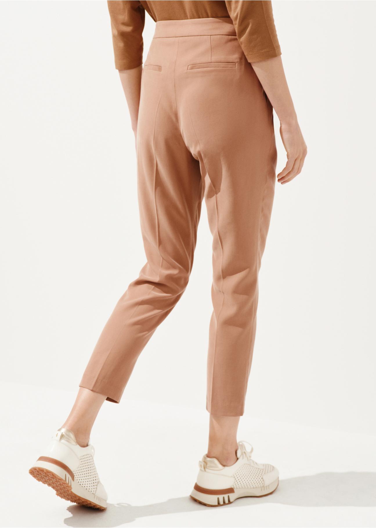 Kamelowe spodnie damskie w kant SPODT-0091-24(W24)