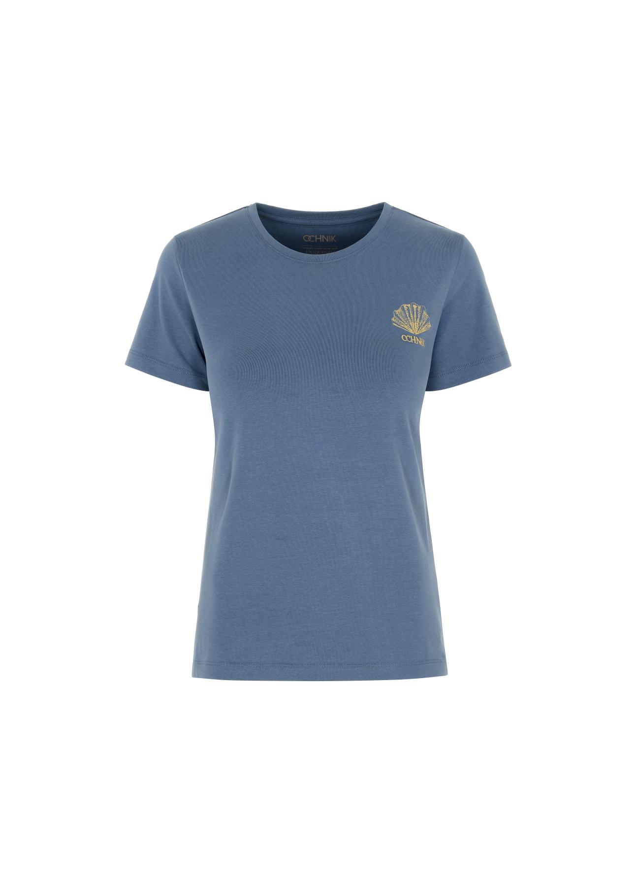 Niebieski T-shirt damski z nadrukiem TSHDT-0089-69(W22)