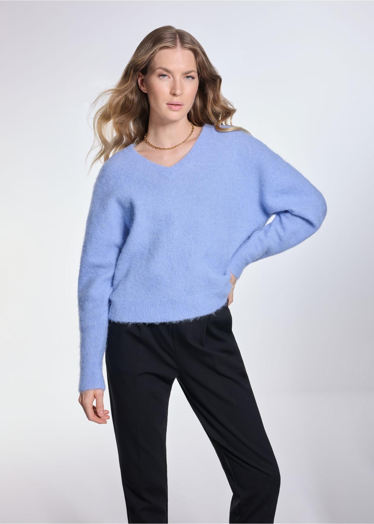 Blue woolen women's sweater SWEDT-0215-60(Z24)-01