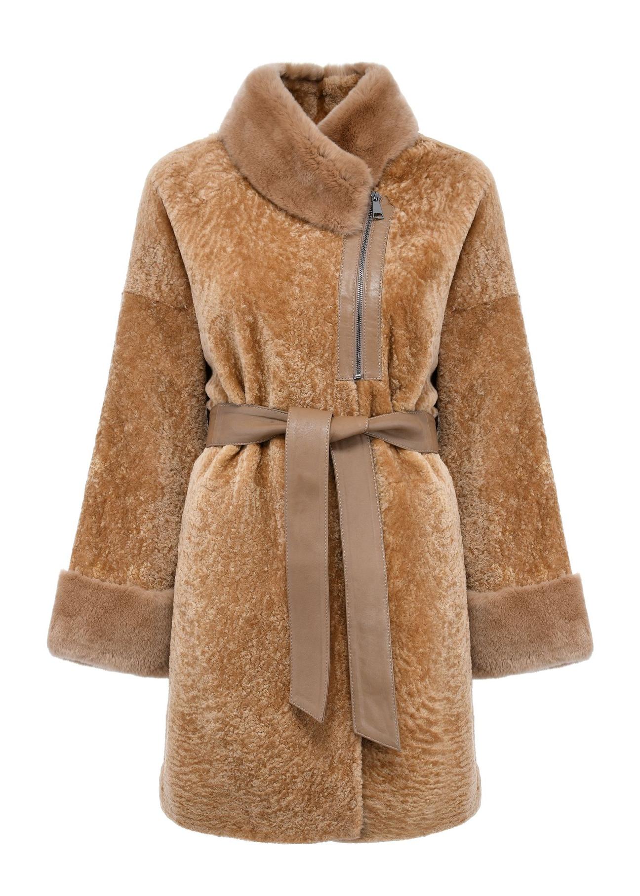 Beige women's leather sheepskin coat KOZDS-0079-3176(Z24)-02