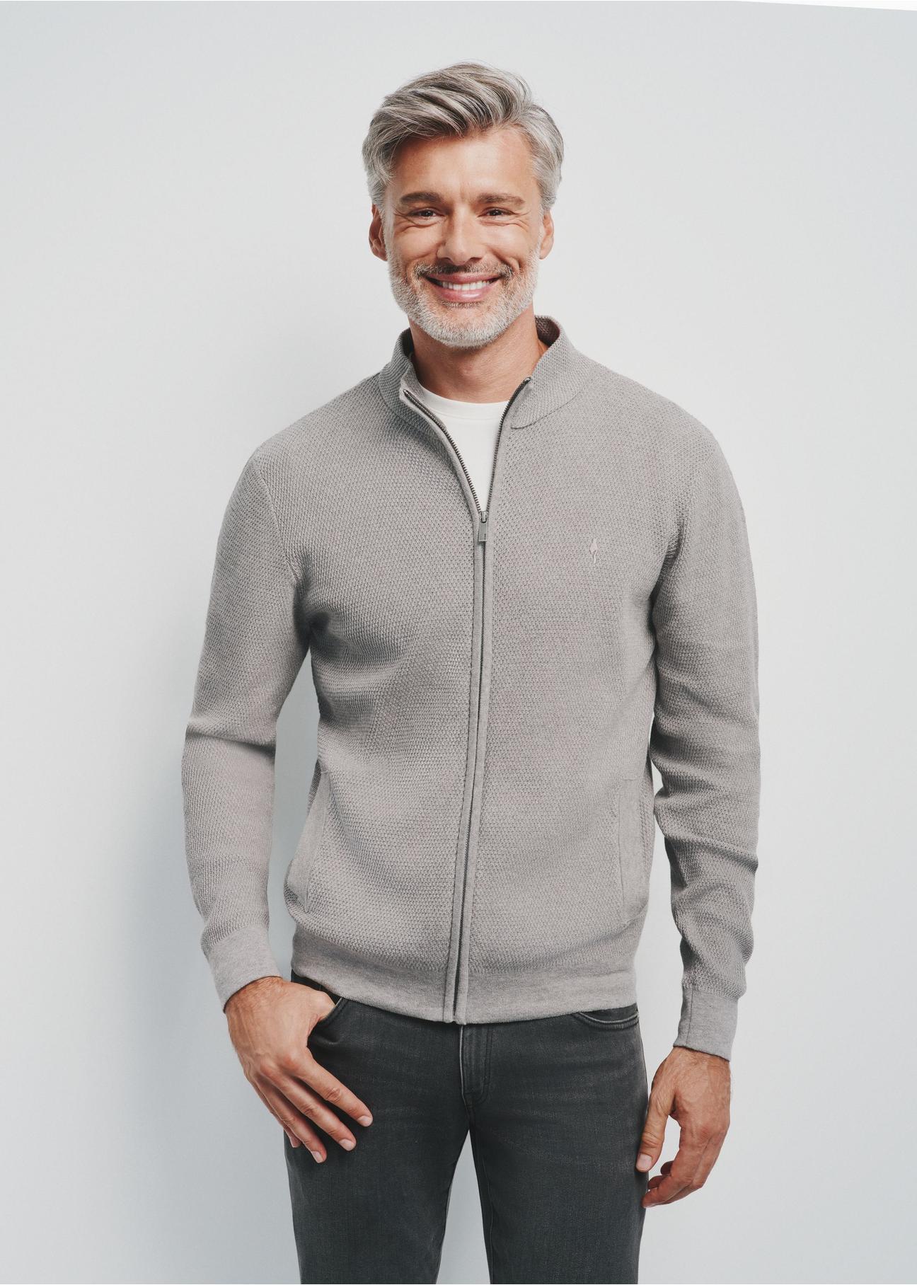 Gray men's sweater with zipper SWEMT-0137-91(Z24) pic. 1