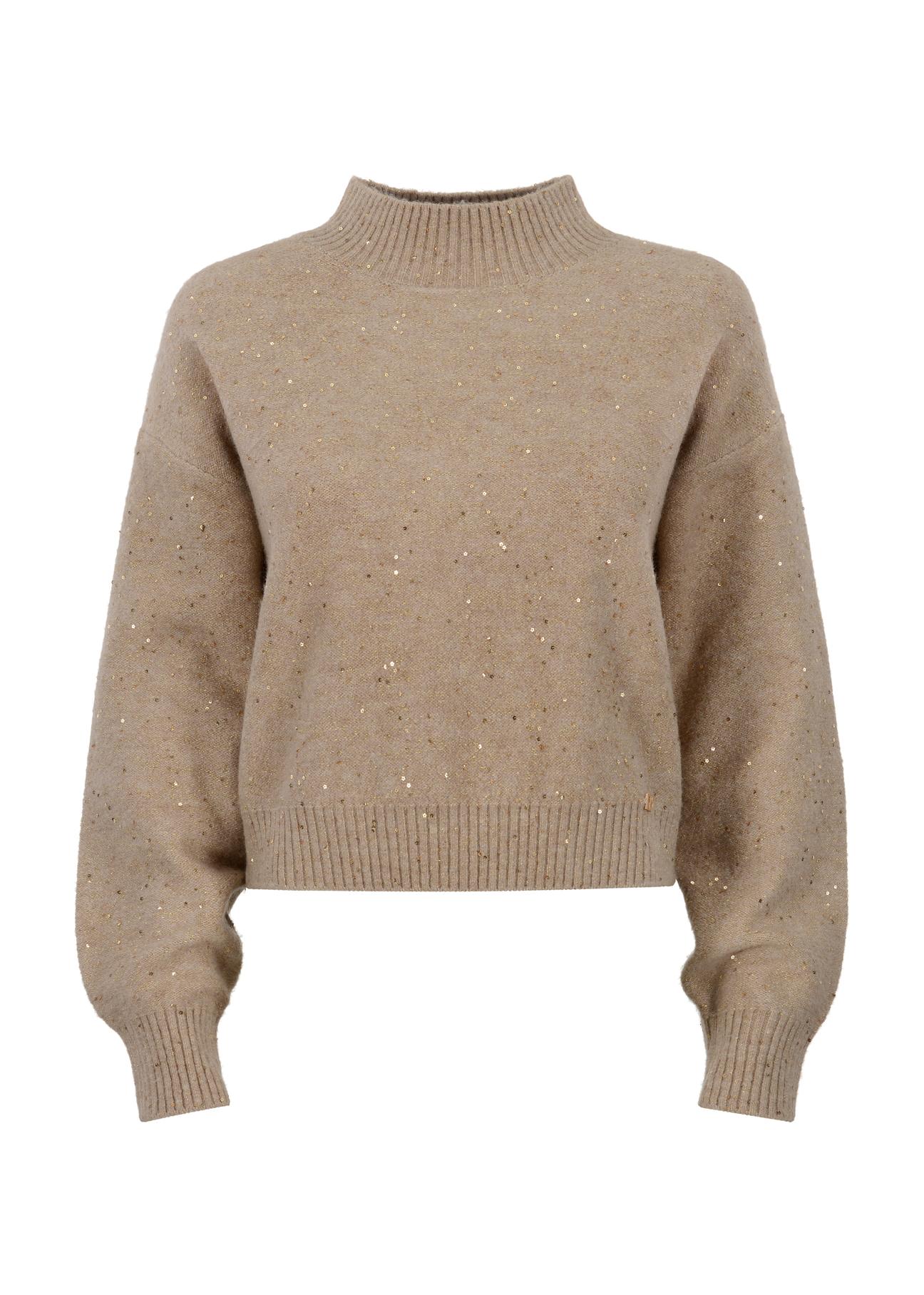Beżowy sweter damski z cekinami SWEDT-0191-24(Z23)