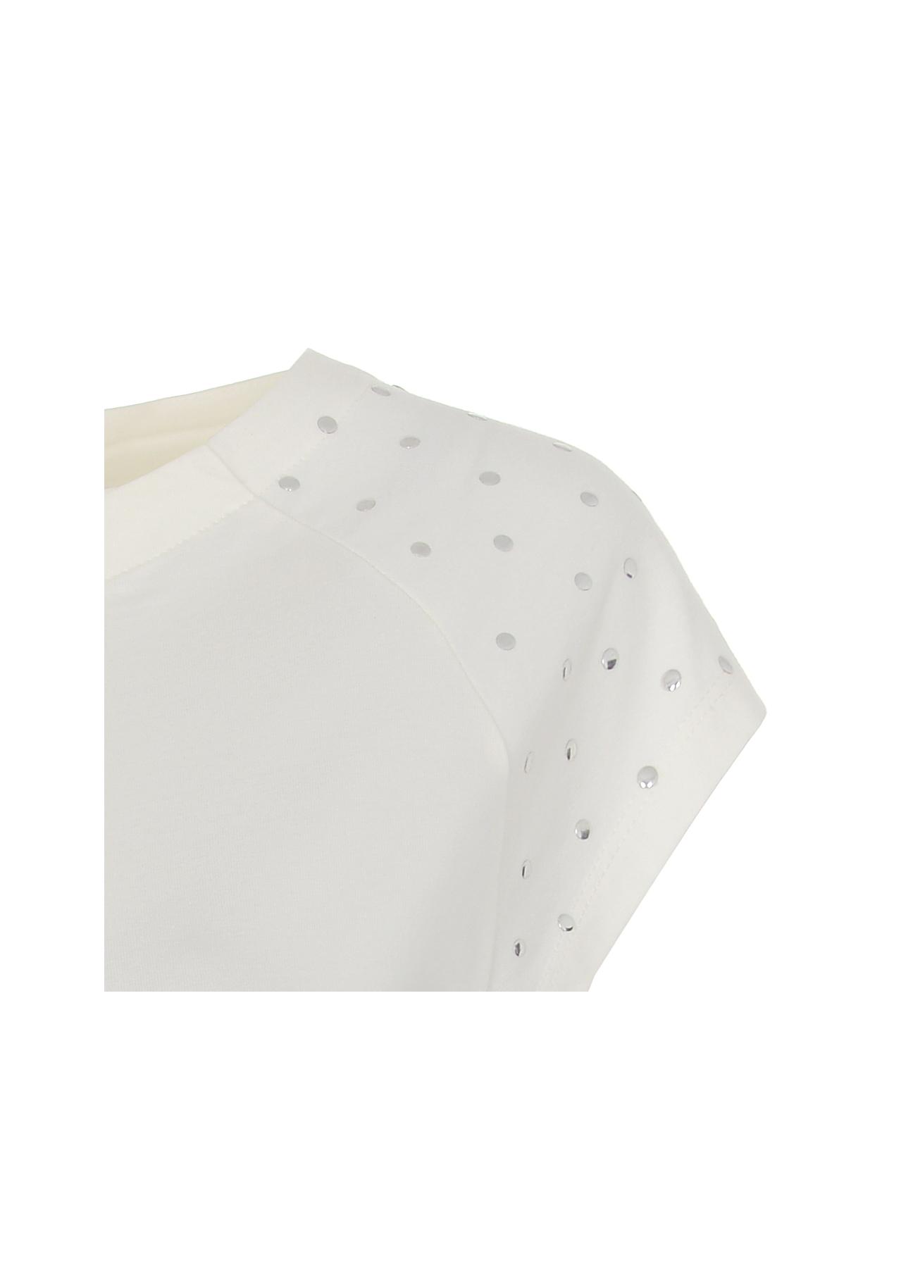 Mleczny T-shirt damski z aplikacją TSHDT-0096-12(W22)-04