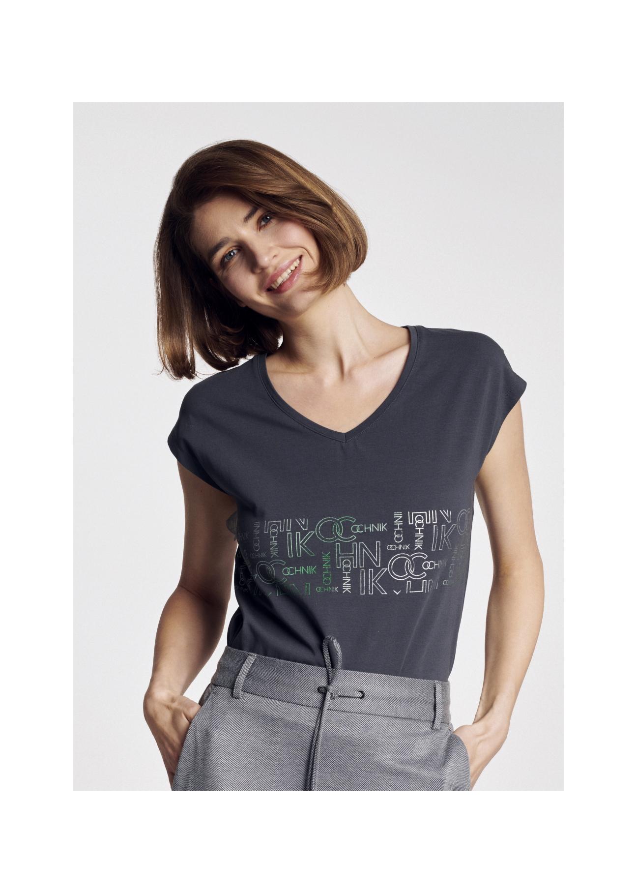 Szary T-shirt damski z logo OCHNIK TSHDT-0062-91(W21)