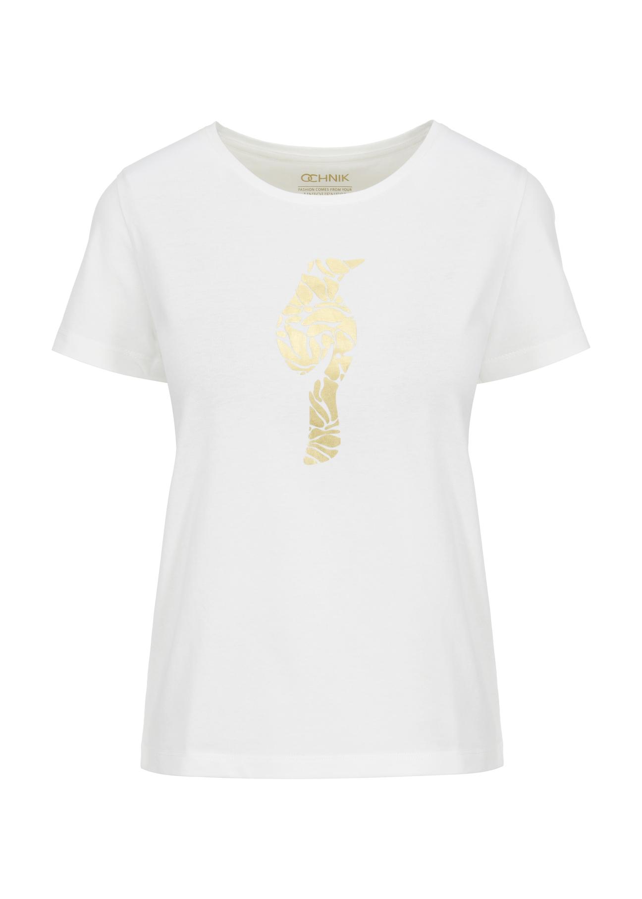 T-shirt damski kremowy z wilgą TSHDT-0124-12(W24)