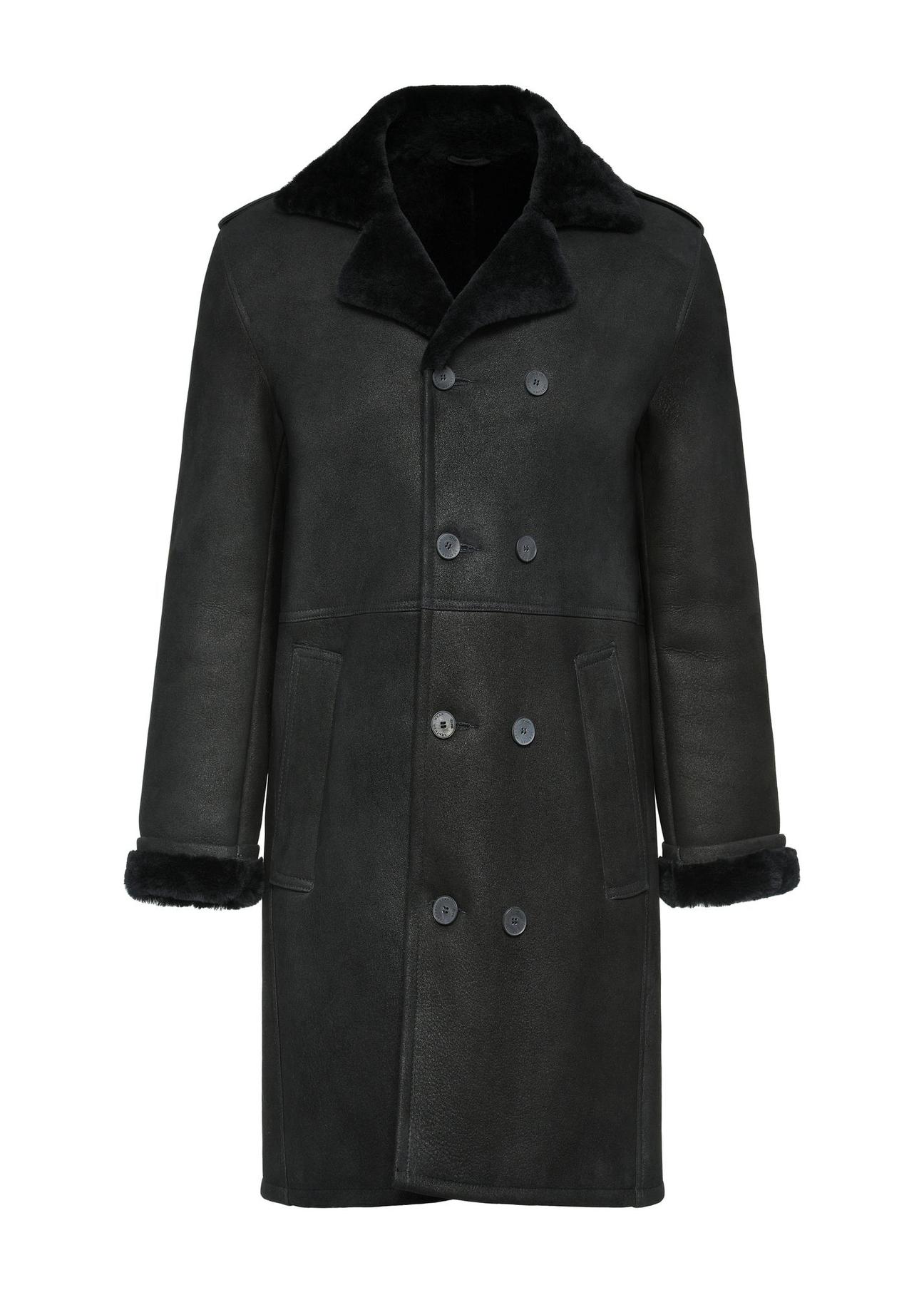 Black men's leather sheepskin coat KOZMS-0015-1163(Z24)-05