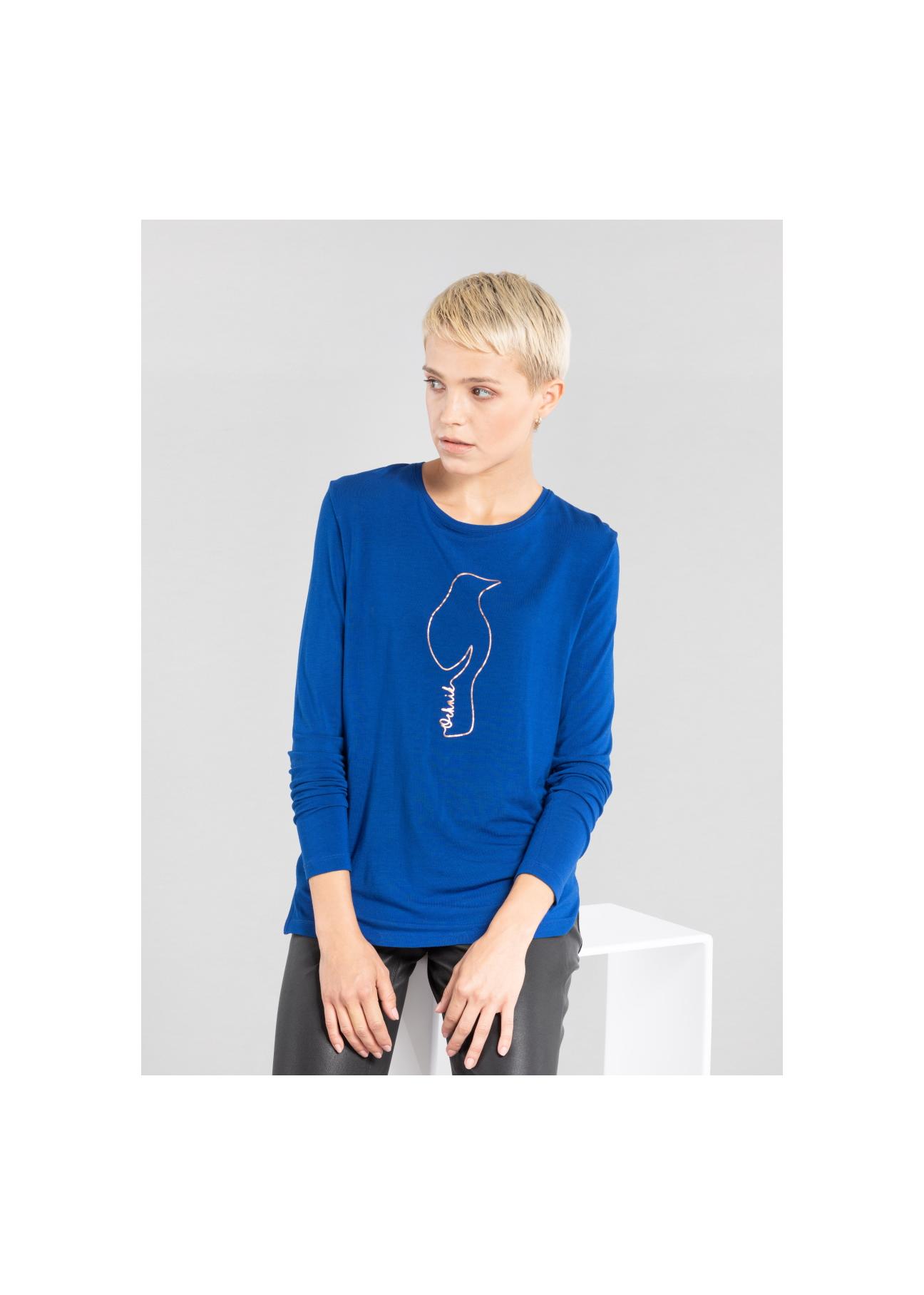 Niebieska bluzka damska ze srebrną wilgą LSLDT-0016-61(Z20)