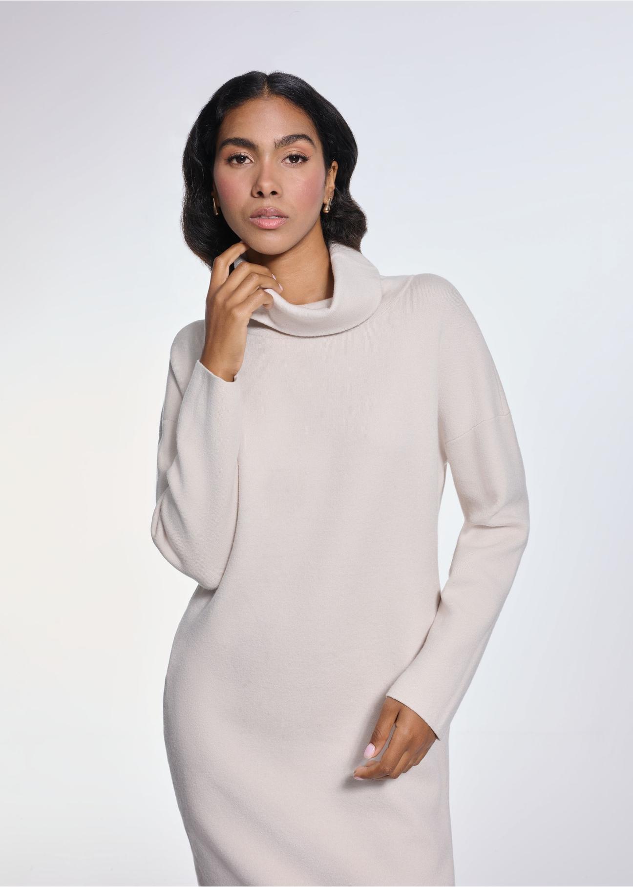 Beige turtleneck dress SUKDT-0206-80(Z24)-02