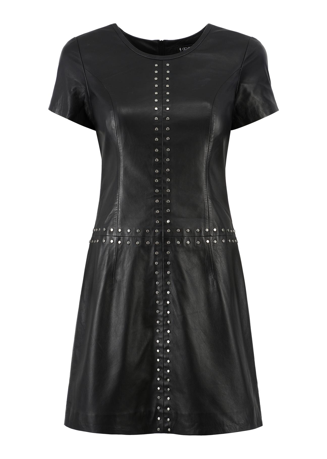 Czarna skórzana sukienka z nitami SUKDS-0050-1276(W23)