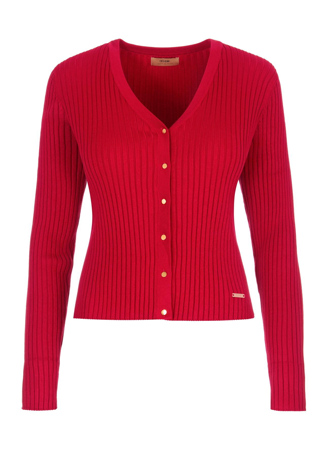 Czerwona bluzka V dekolt damska LSLDT-0029-42(Z22)-04