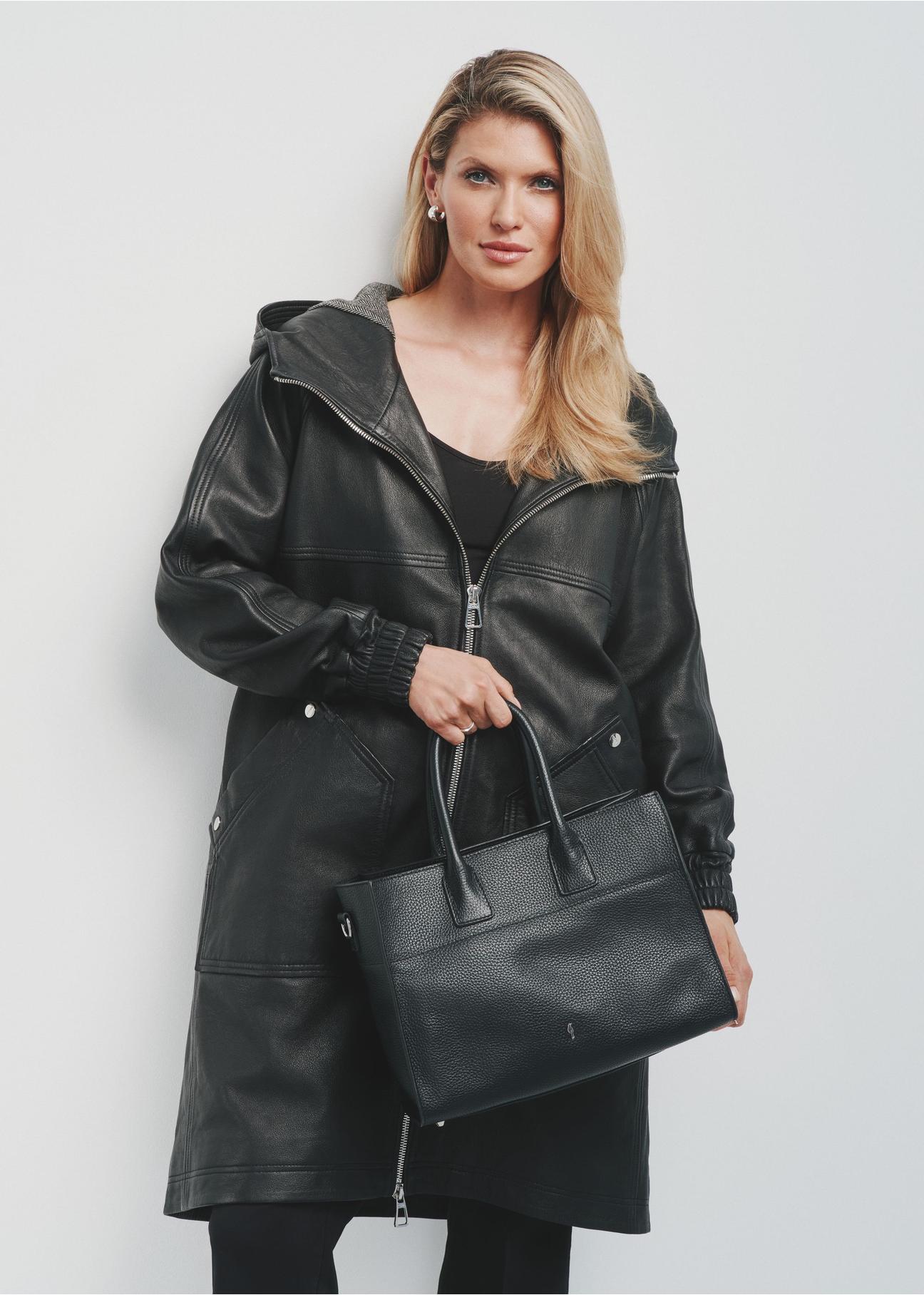 Women's black leather shopper bag TORES-1069-99(Z24)