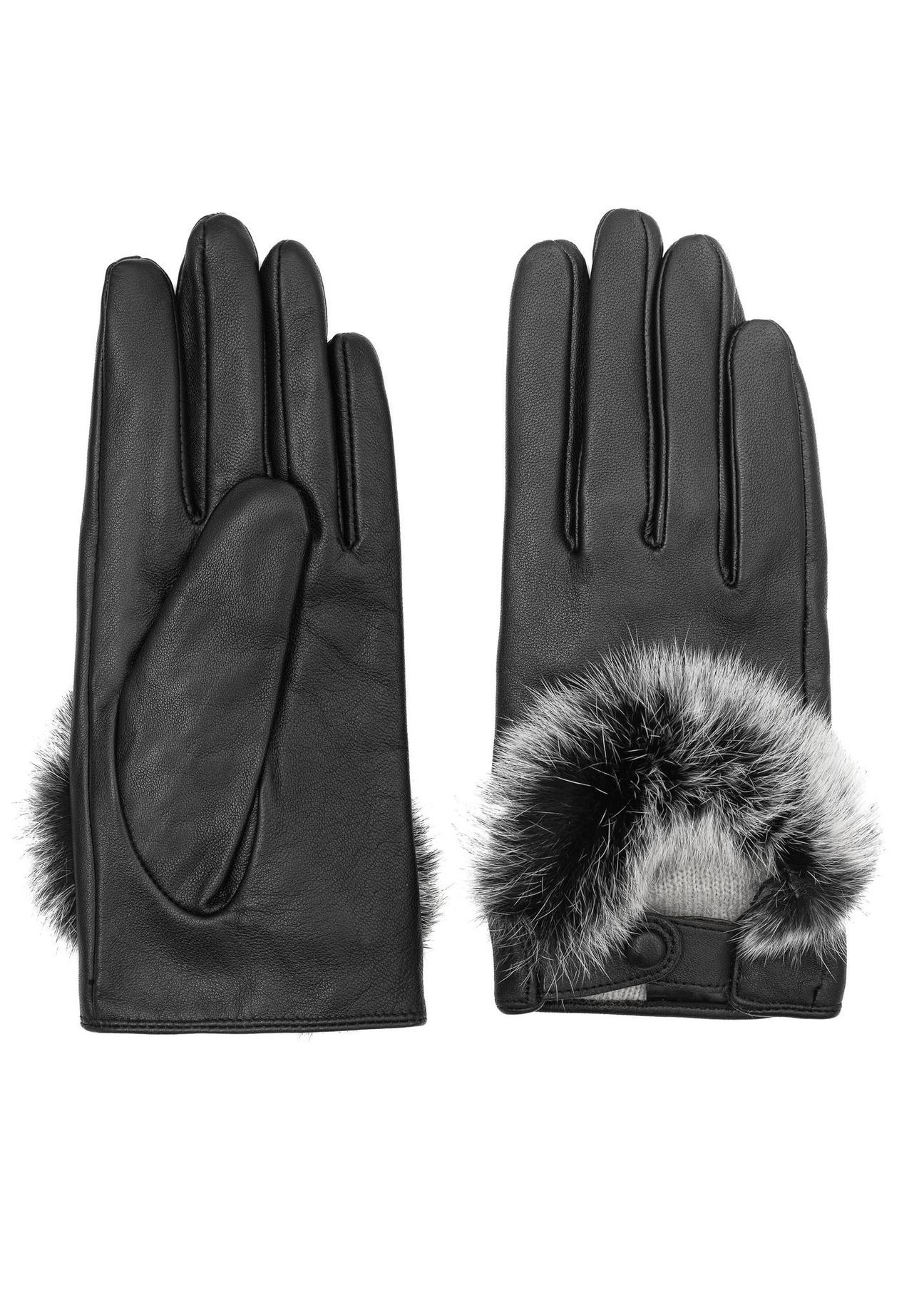 Black leather women's gloves REKDS-0089-99(Z24)-02