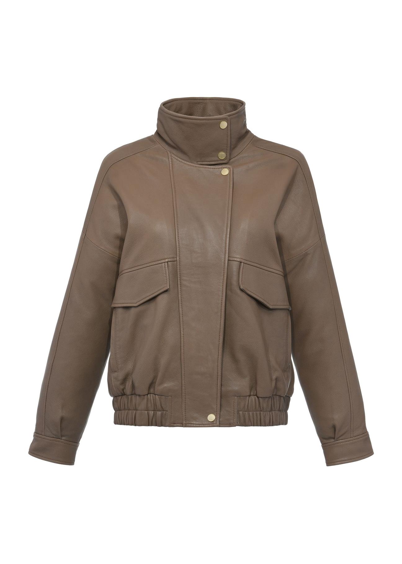 Women's leather jacket in dark beige KURDS-0488-2365(Z24)-03