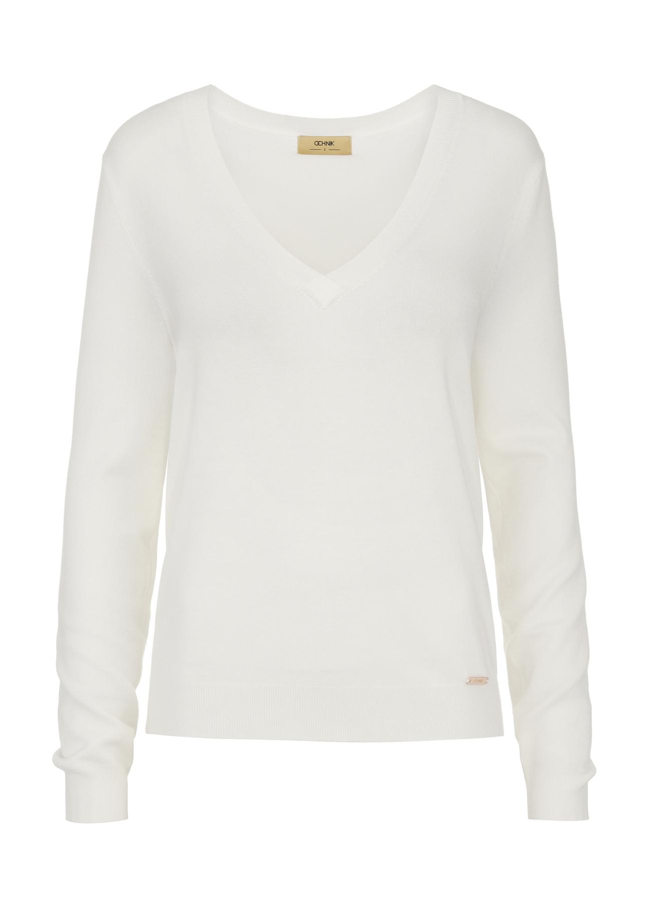 Kremowy sweter z dekoltem V-neck SWEDT-0201-12(W24)