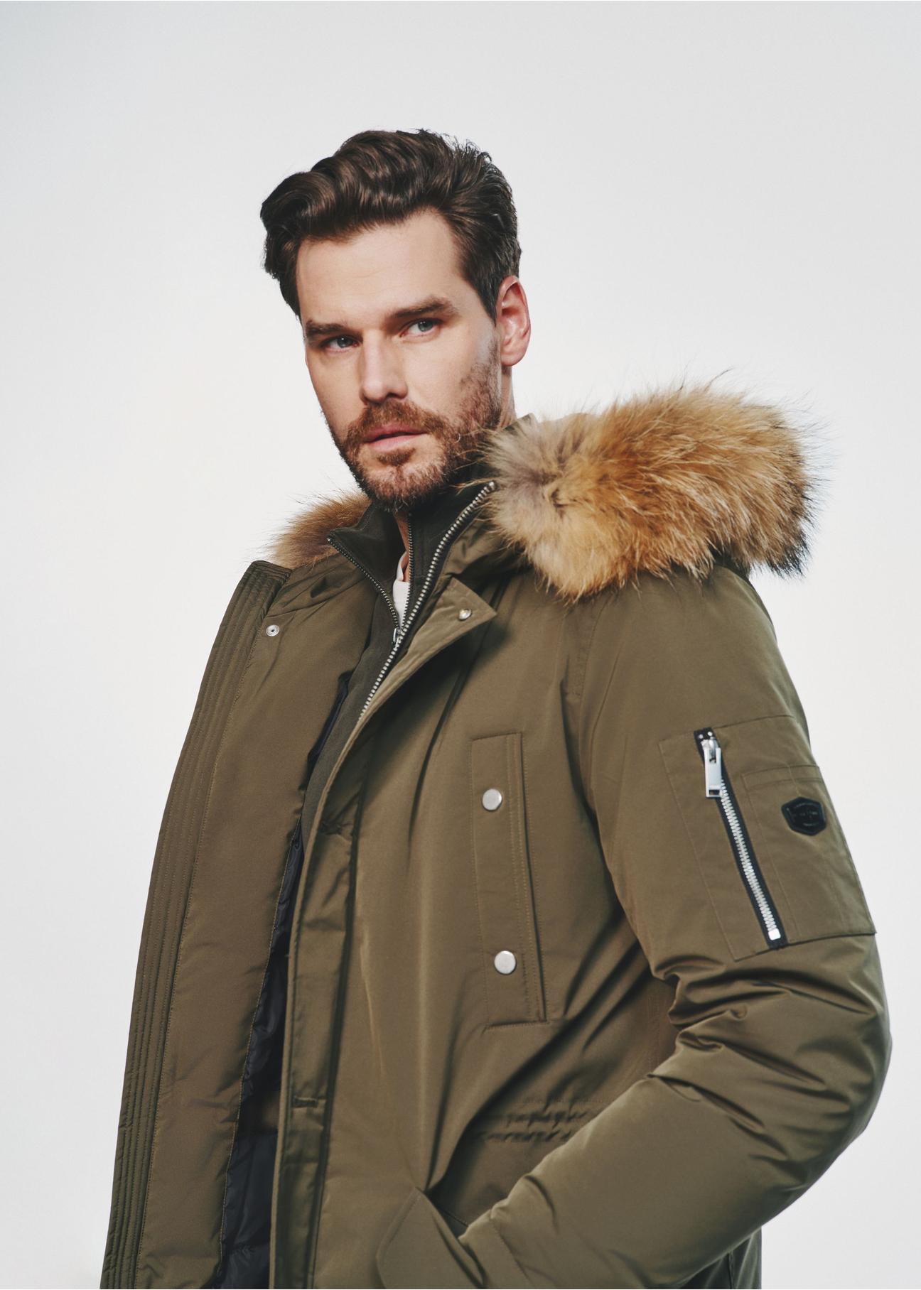 Men's winter down jacket in olive color KURMT-0347-57(Z24)-02