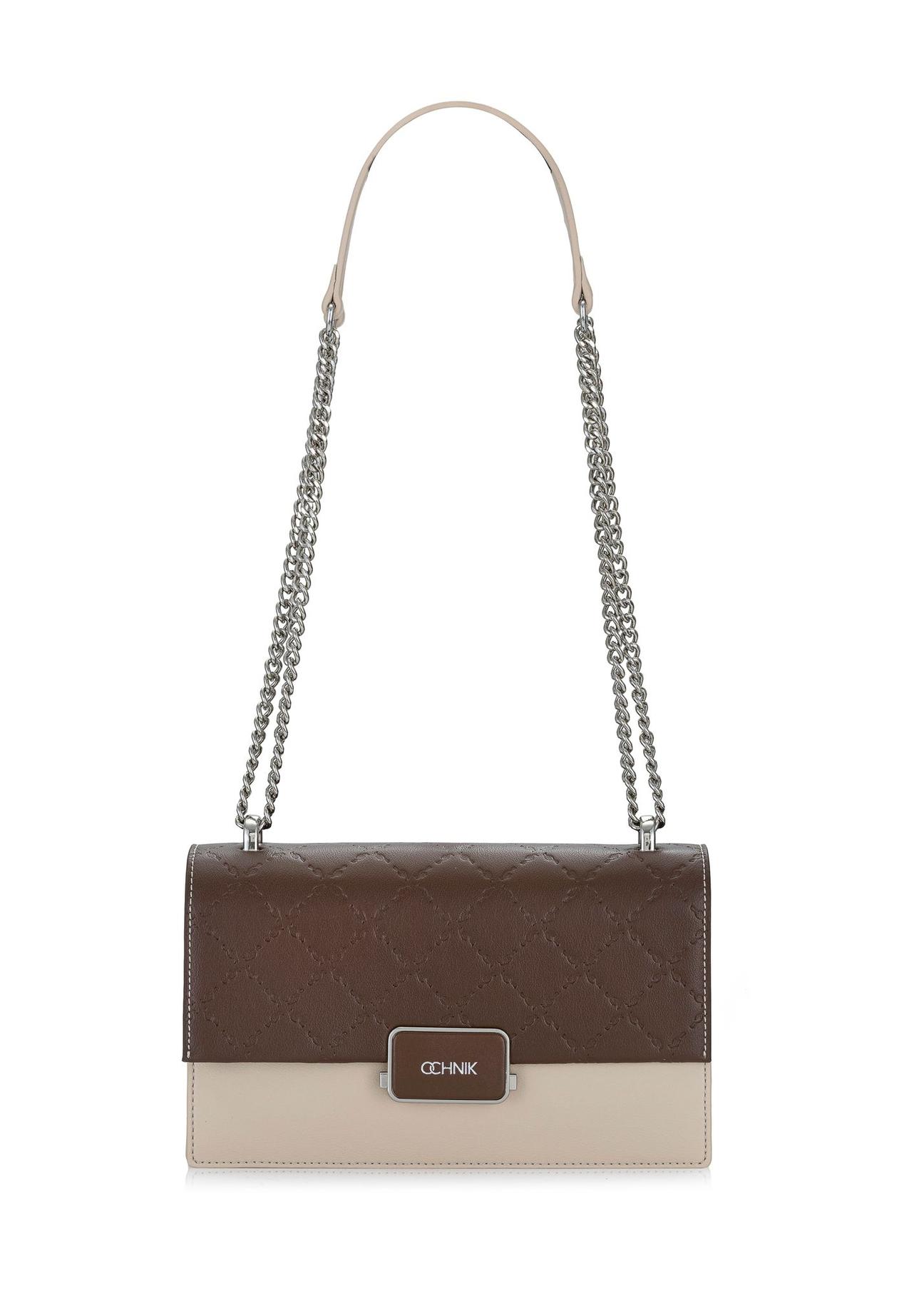 Cream and brown medium women's bag TOREC-0984-15(Z24)-01