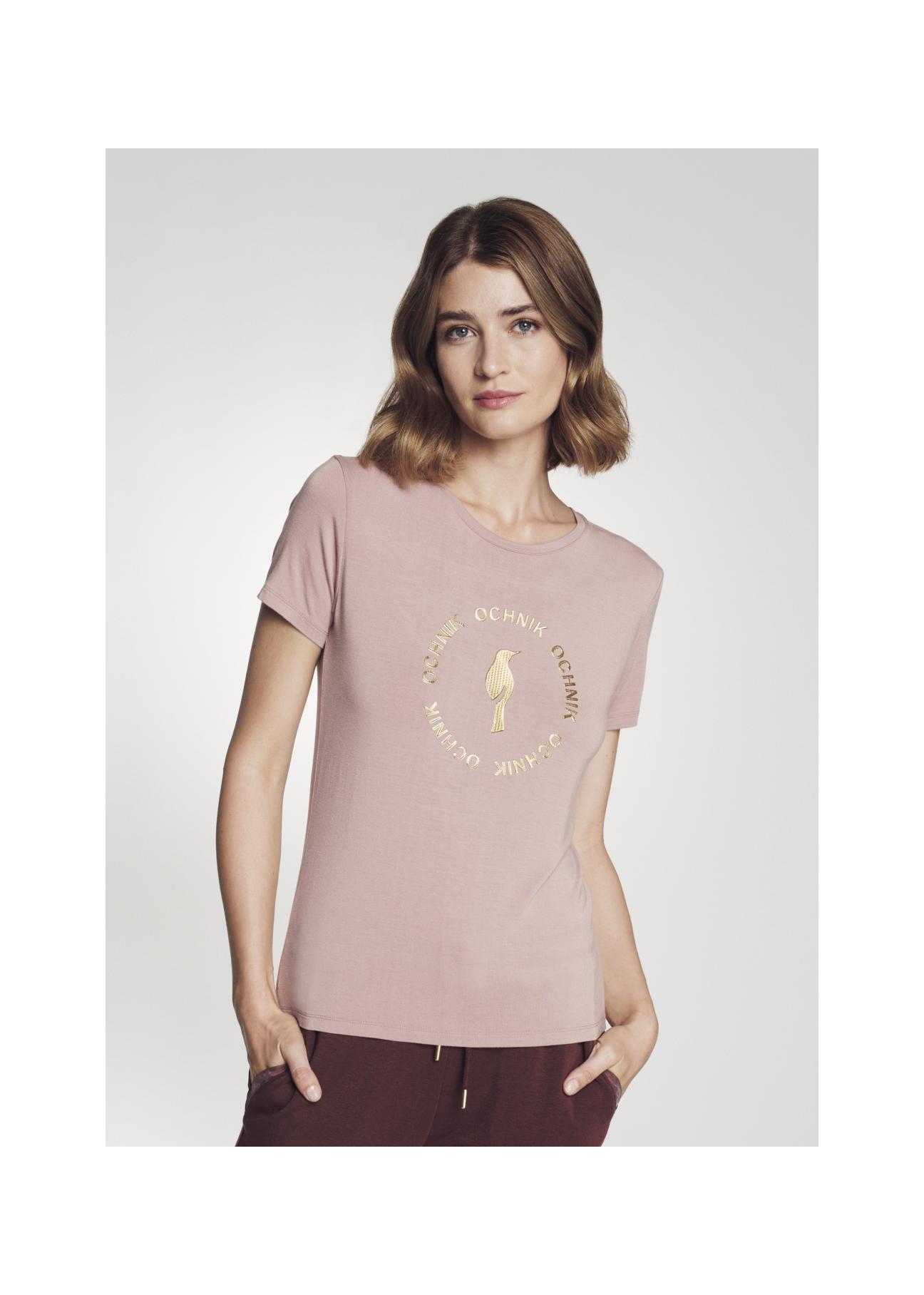 Różowy T-shirt damski z logo OCHNIK TSHDT-0081-34(Z21)-01