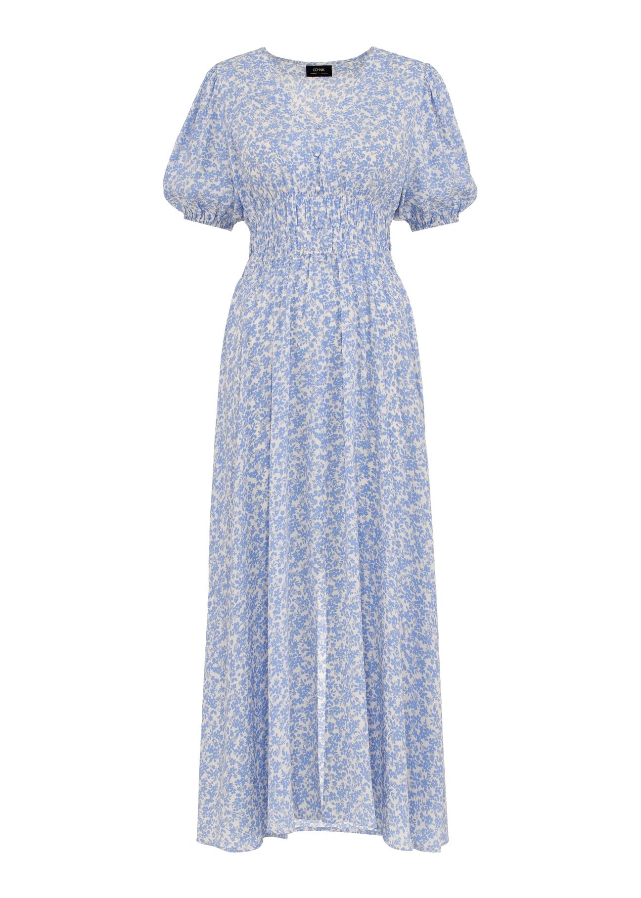 Długa błękitna sukienka letnia w kwiaty SUKDT-0191-12(W24)