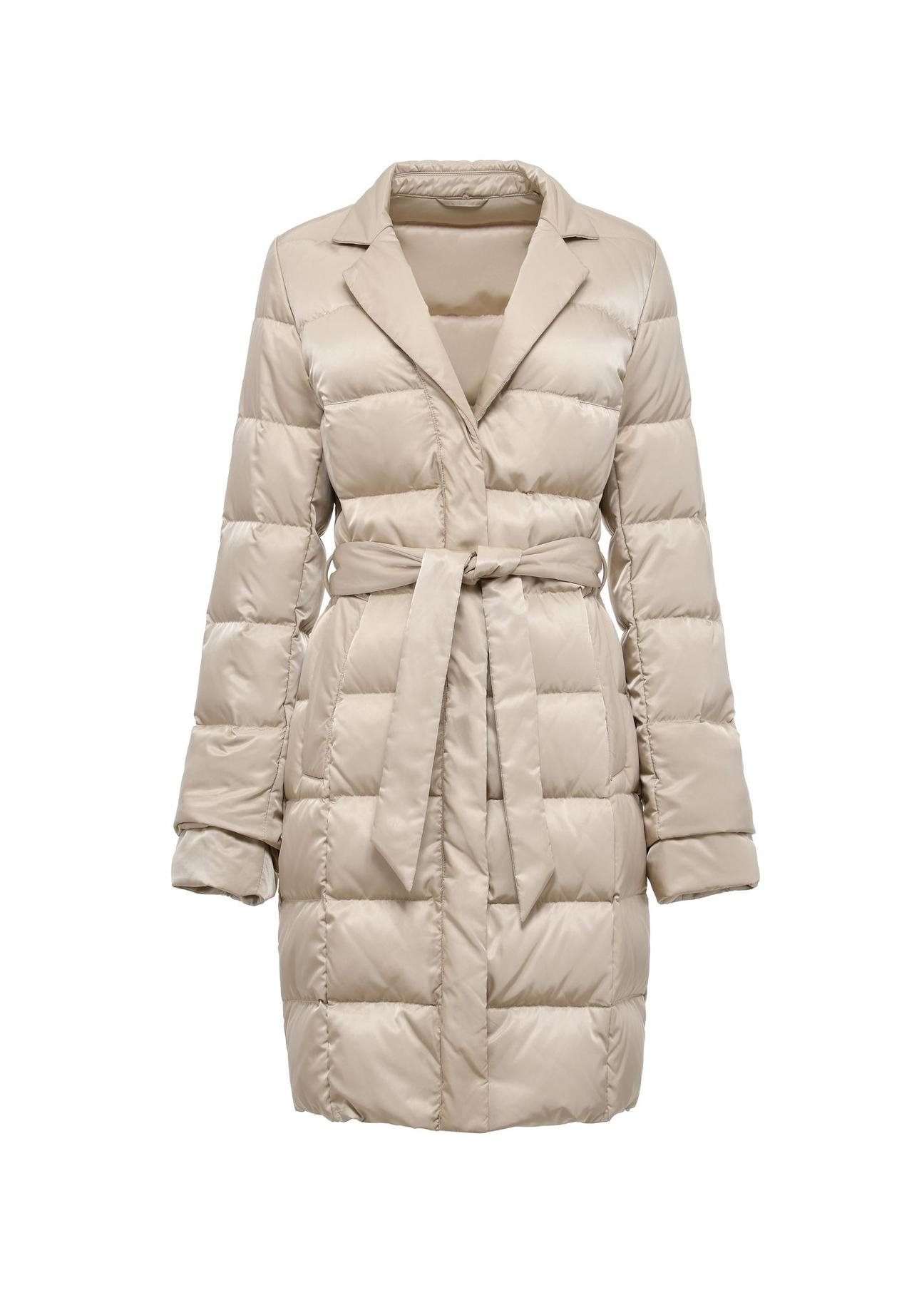 Beige women's winter jacket with trim KURDT-0277-81(Z24)-03