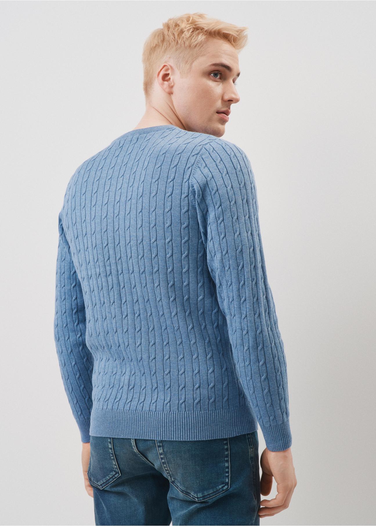 Bawełniany niebieski sweter męski SWEMT-0134-62(Z23)