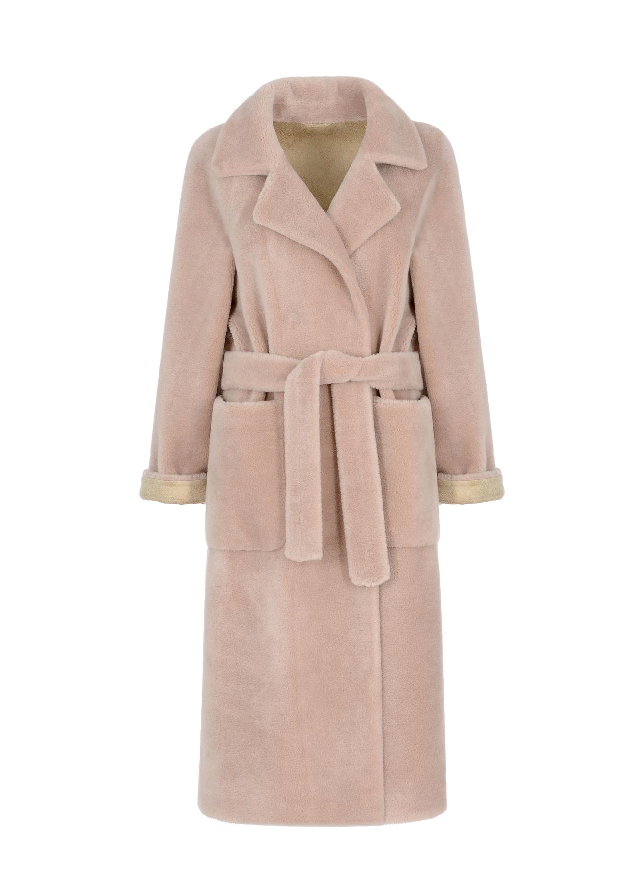 Różowy płaszcz wełniany damski z paskiem FUTDW-0018-81(Z22)