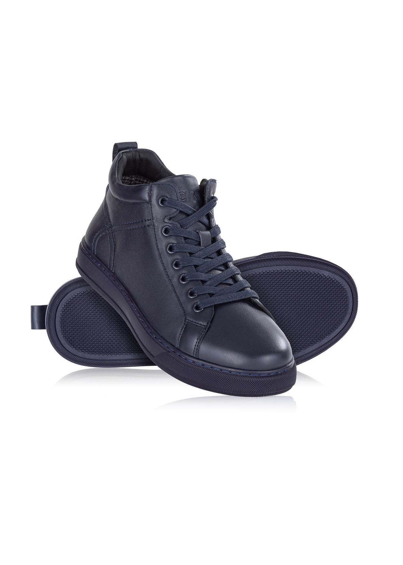 Navy blue leather men's sneakers BUTYM-0466-69(Z24) pic. 5