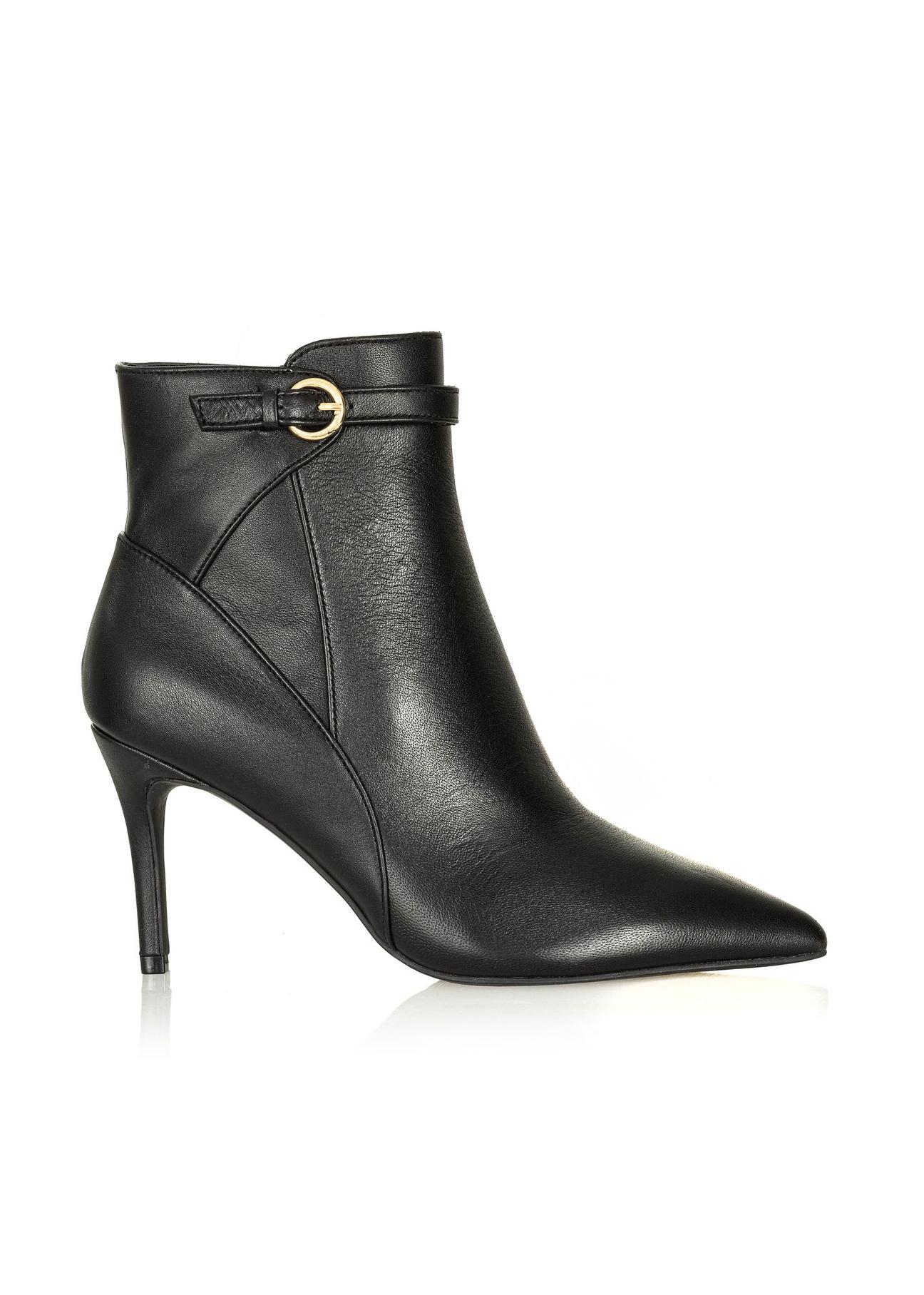 Black leather ankle boots with a high heel BUTYD-1123-99(Z24)-02