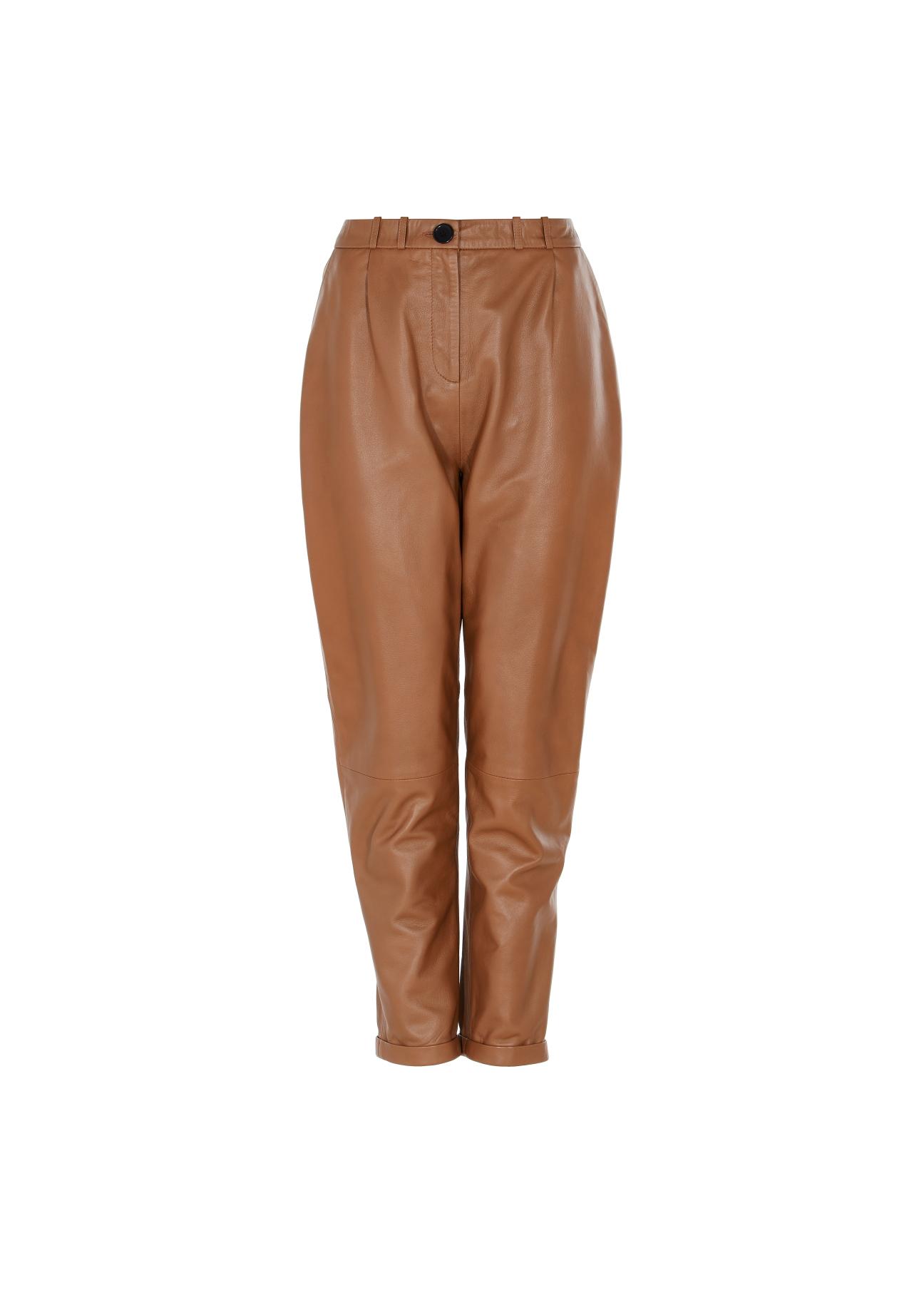 Spodnie skórzane karmelowe damskie SPODS-0022-1103(W22)-03
