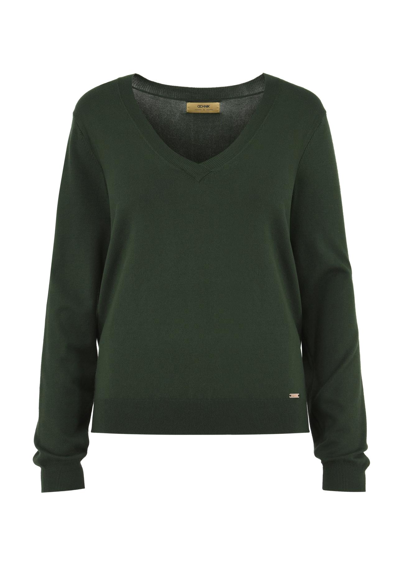 Zielony sweter z dekoltem V-neck SWEDT-0201-55(W24)