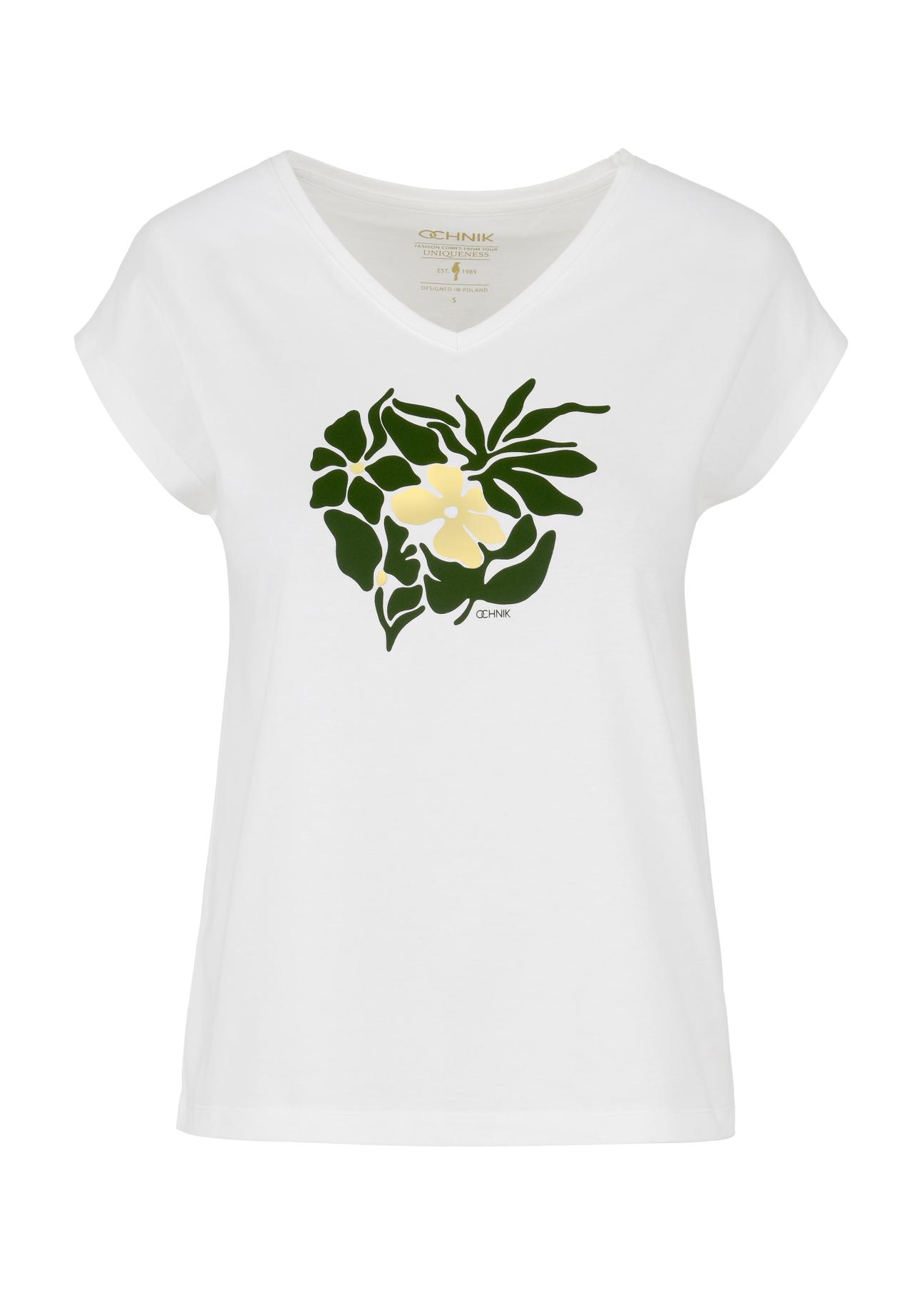 T-shirt damski kremowy z kwiatowym printem TSHDT-0125-12(W24)