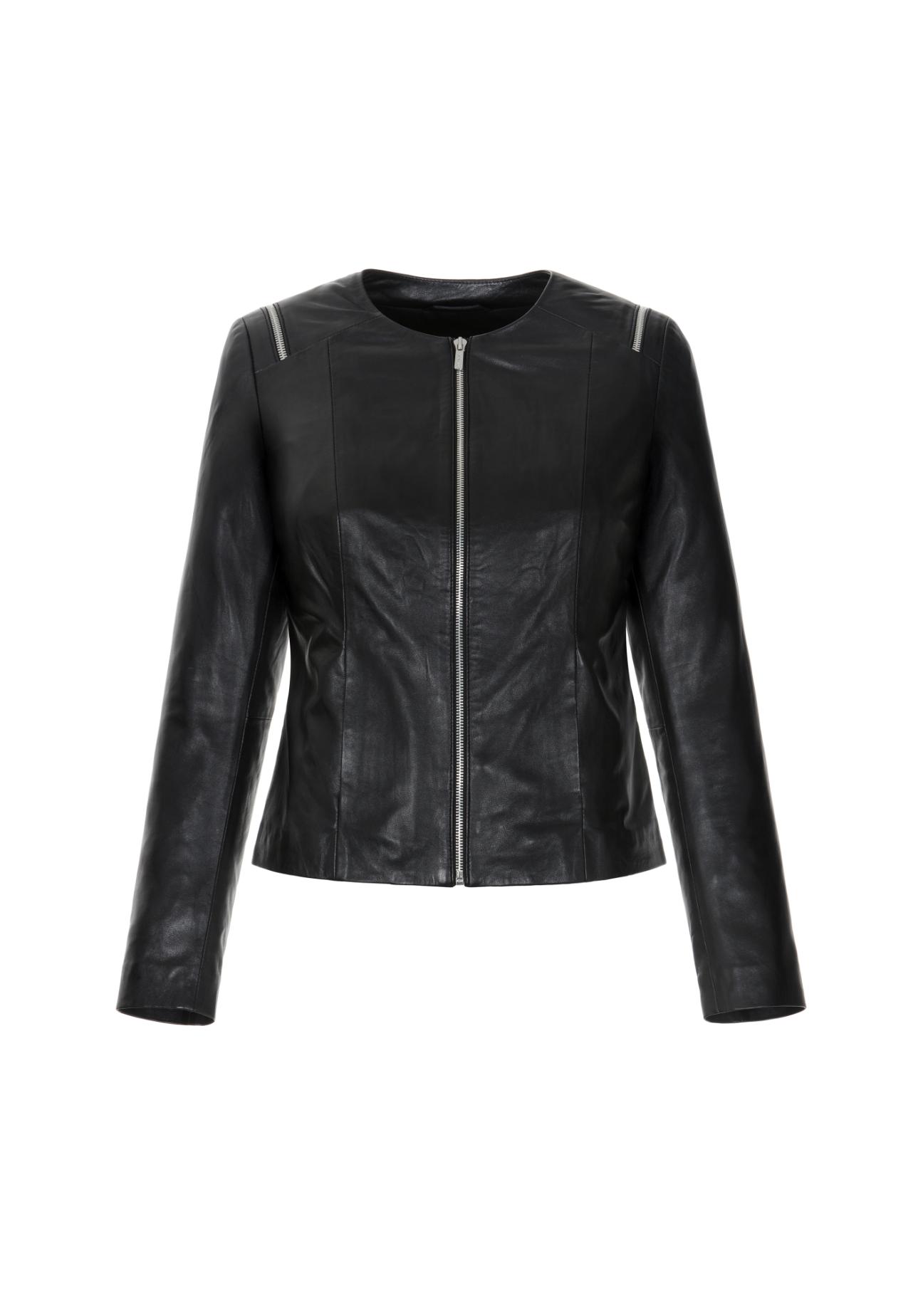 Women's waisted black leather jacket KURDS-0306-4229(Z22)-04