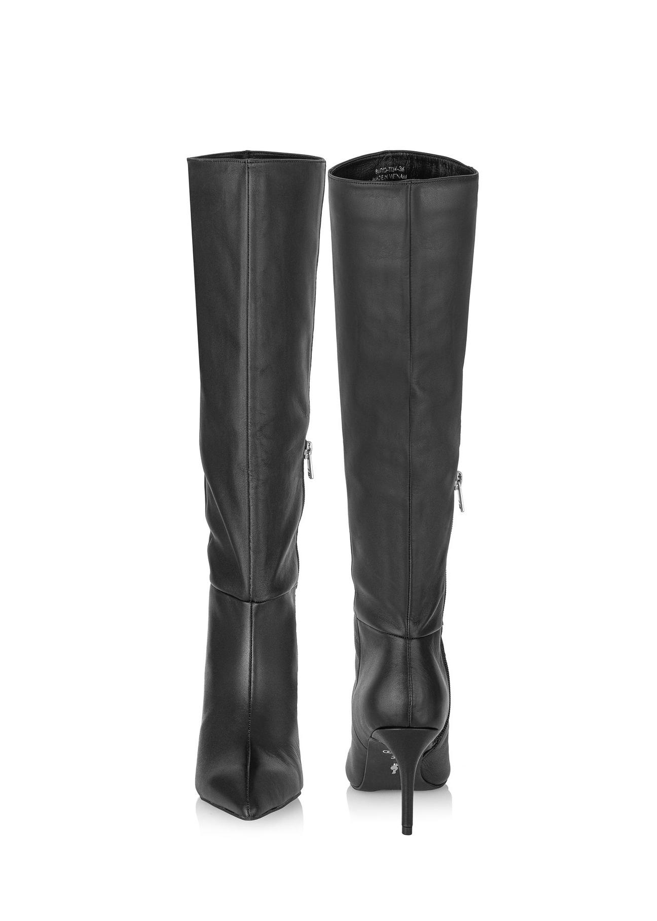 Black leather women's high heel boots BUTYD-1124-99(Z24)-03