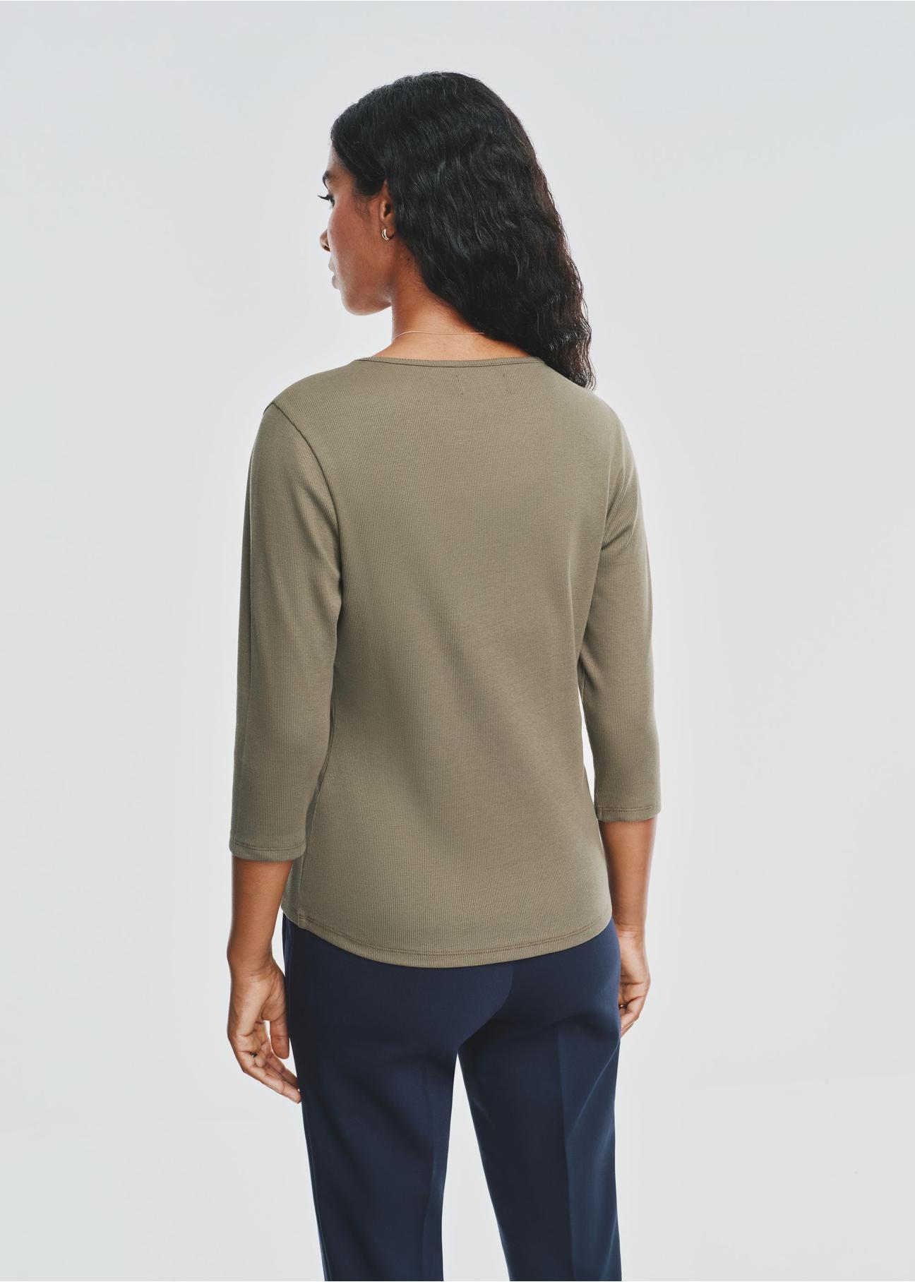 Khaki blouse V neck women's LSLDT-0036-55(Z24)-03