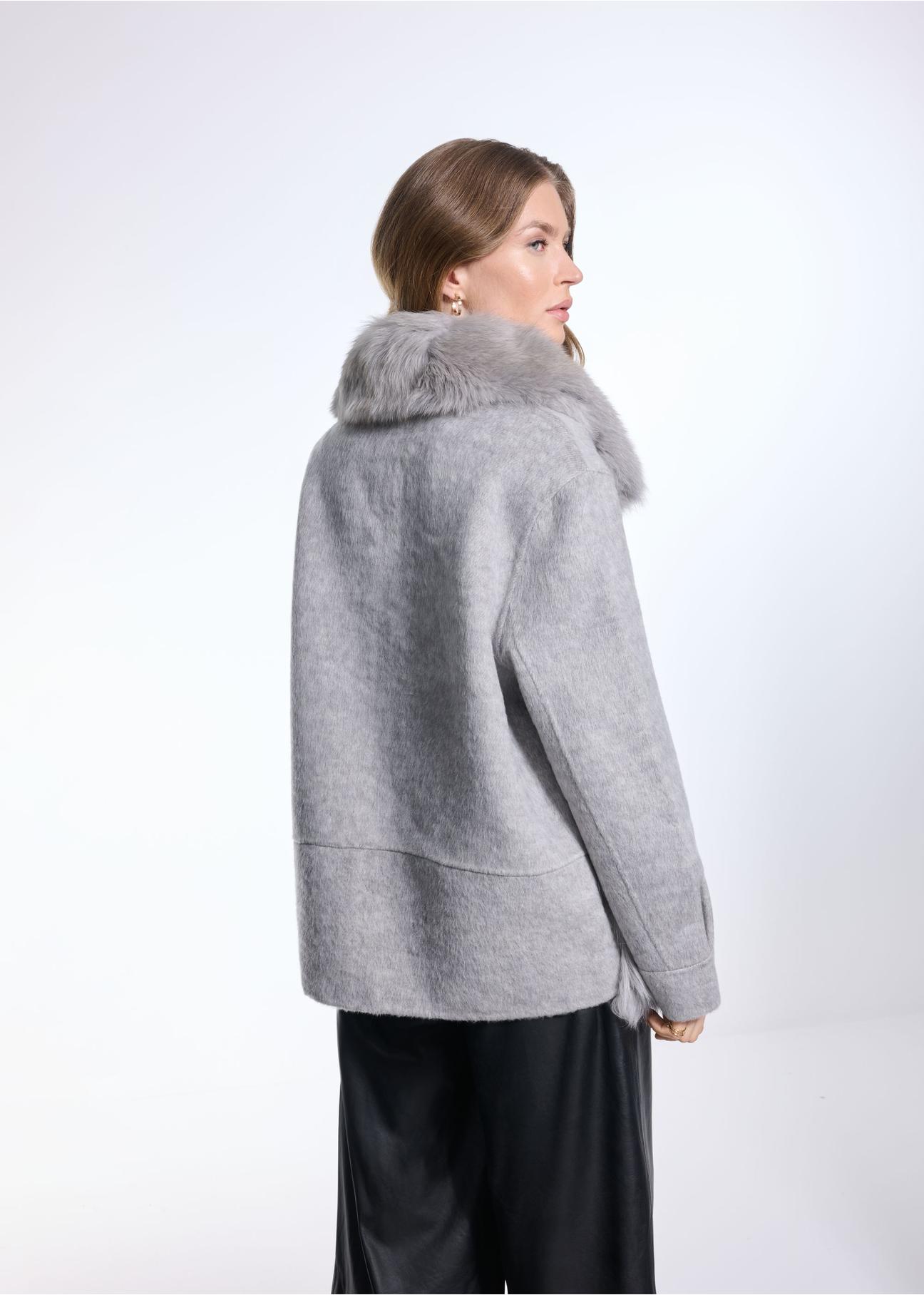 Woolen gray women's fur coat FUTDF-0108-4163(Z24)-05