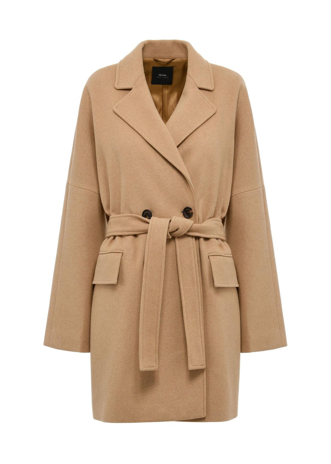 Short beige women's coat PLADT-0057-24(Z24)-05