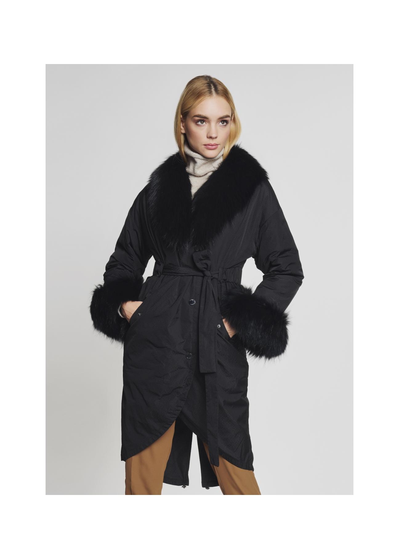 Długa zimowa kurtka damska z paskiem KURDT-0155-99(Z21)