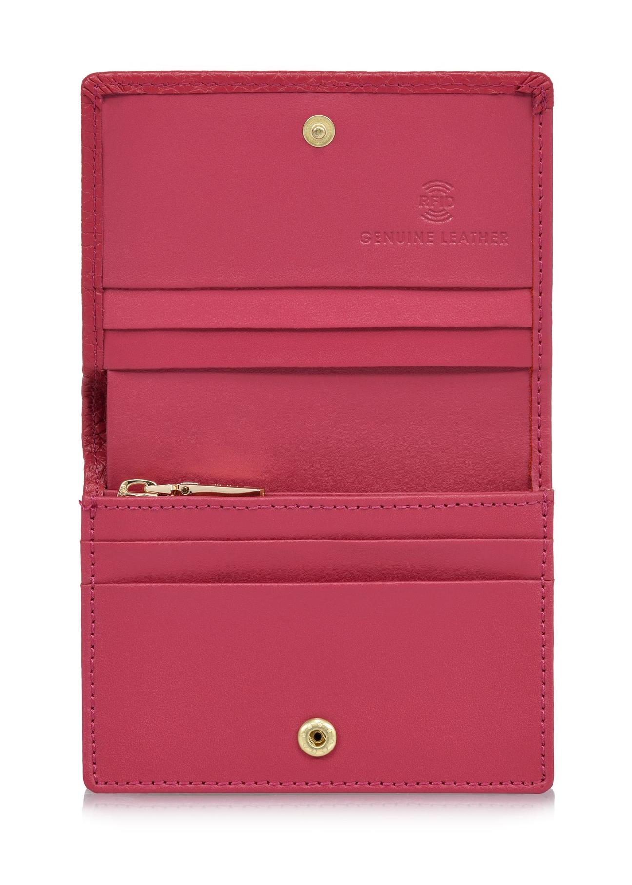 Różowy skórzany portfel damski z ochroną RFID PORES-0807RFID-34(W24)