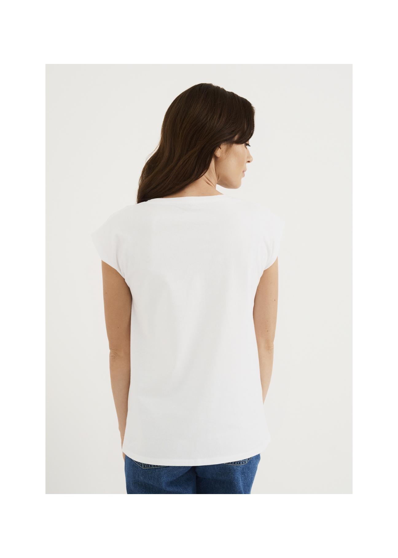 Biały T-shirt z dekoltem V damski TSHDT-0083-11(W22)-04
