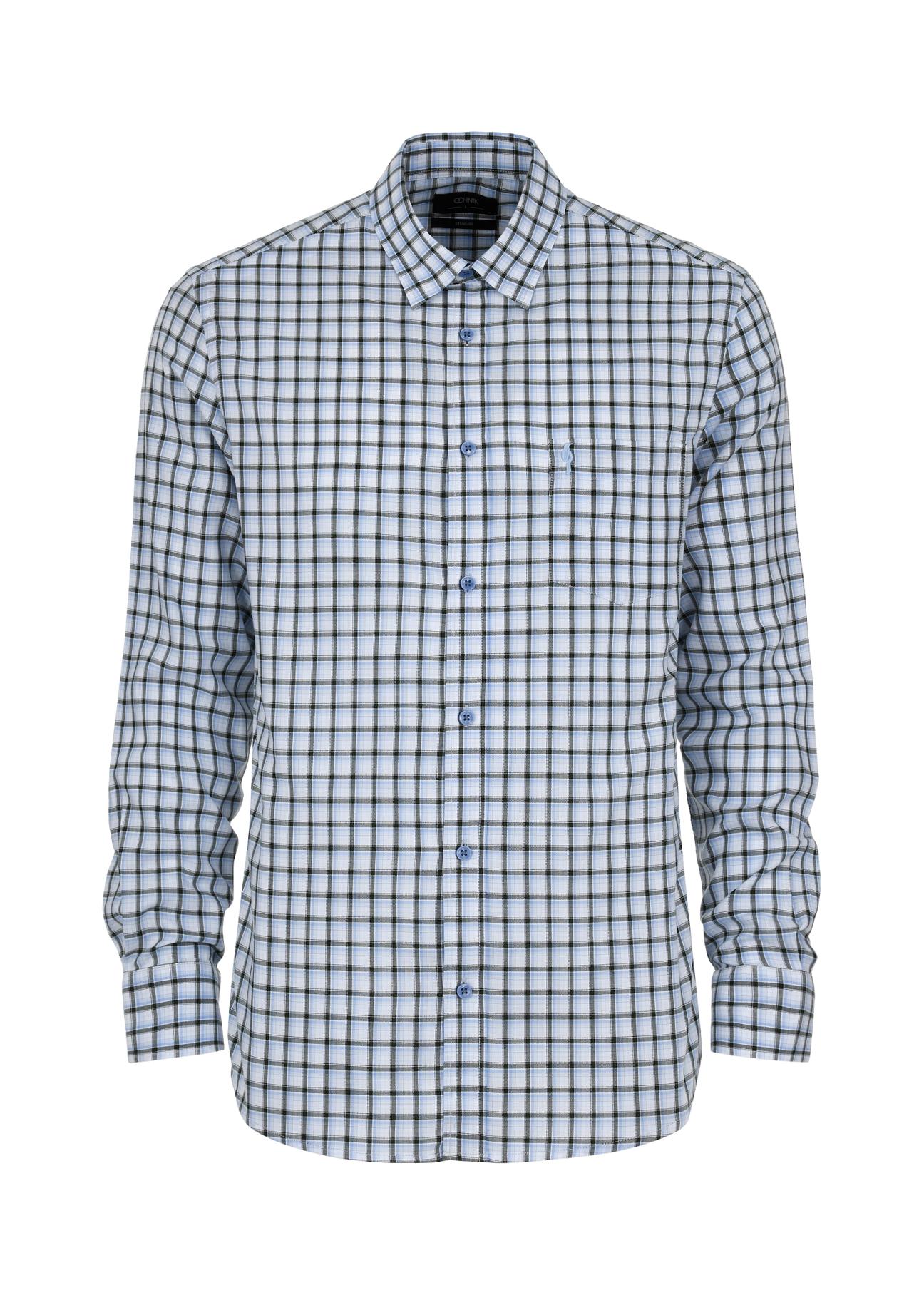 Niebiesko-zielona koszula męska w kratę KOSMT-0325-62(W24)
