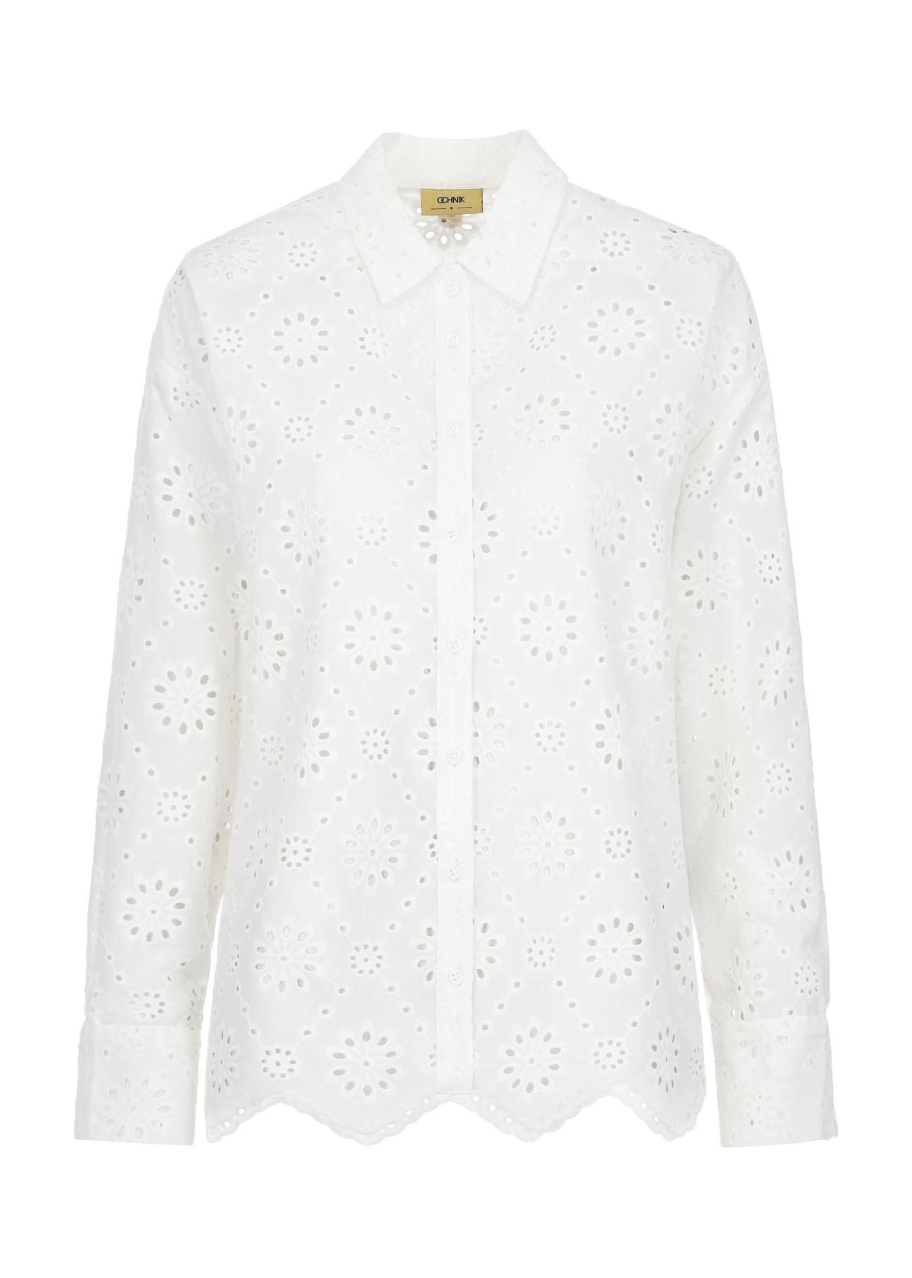 Biała ażurowa koszula damska KOSDT-0152-11(W24)