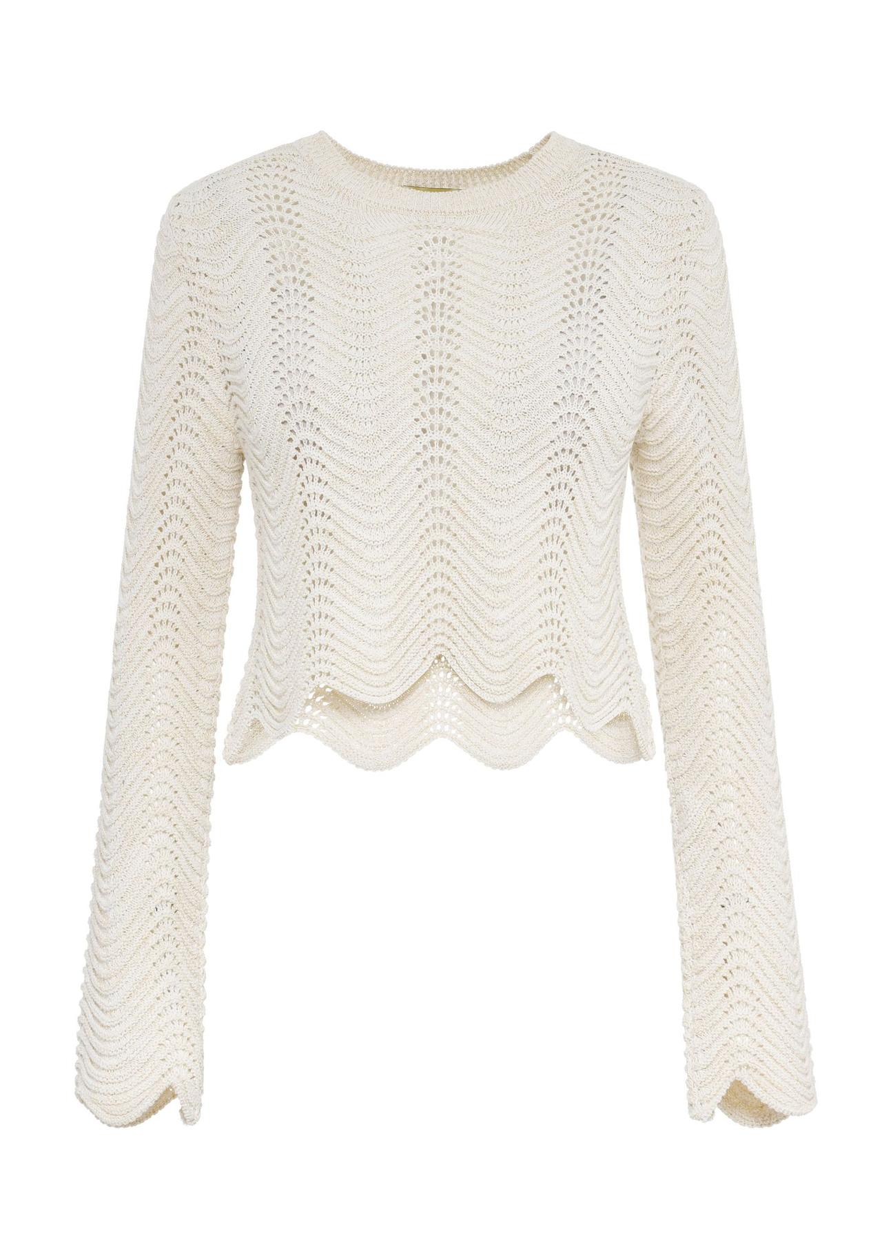 Kremowy ażurowy sweter damski SWEDT-0229-81(W24)-05