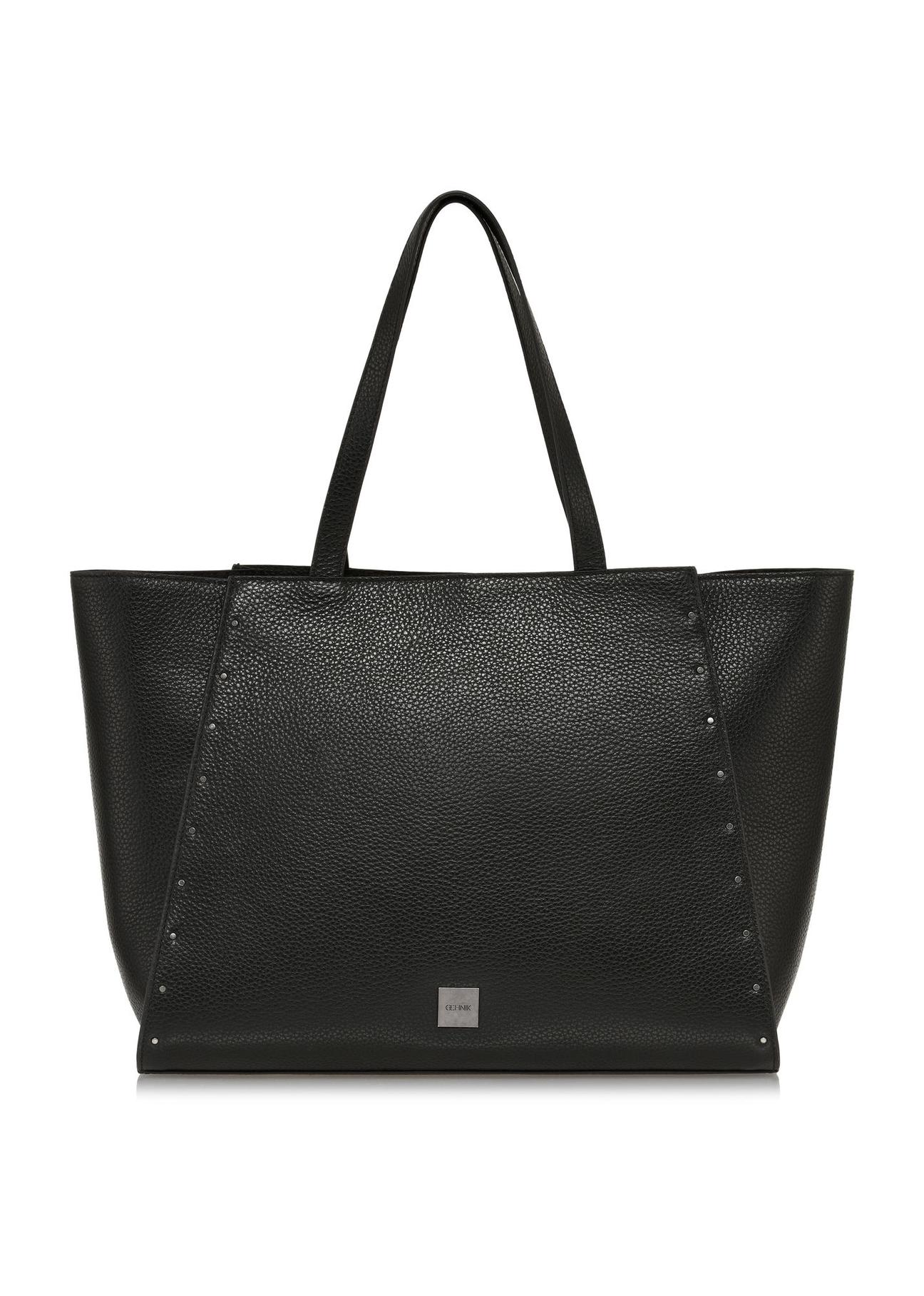 Women's black leather shopper bag TORES-1035-99(Z24)-02