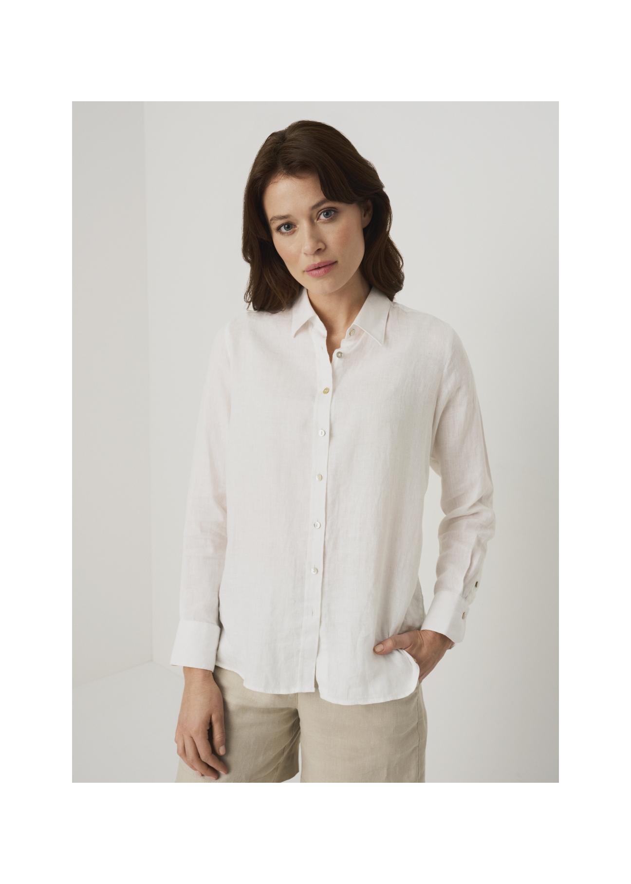 Lniana biała koszula damska KOSDT-0091-11(W22)-01