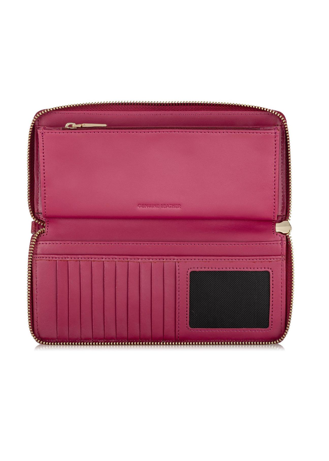 Różowy skórzany portfel damski na pasku PORES-0897-34(W24)
